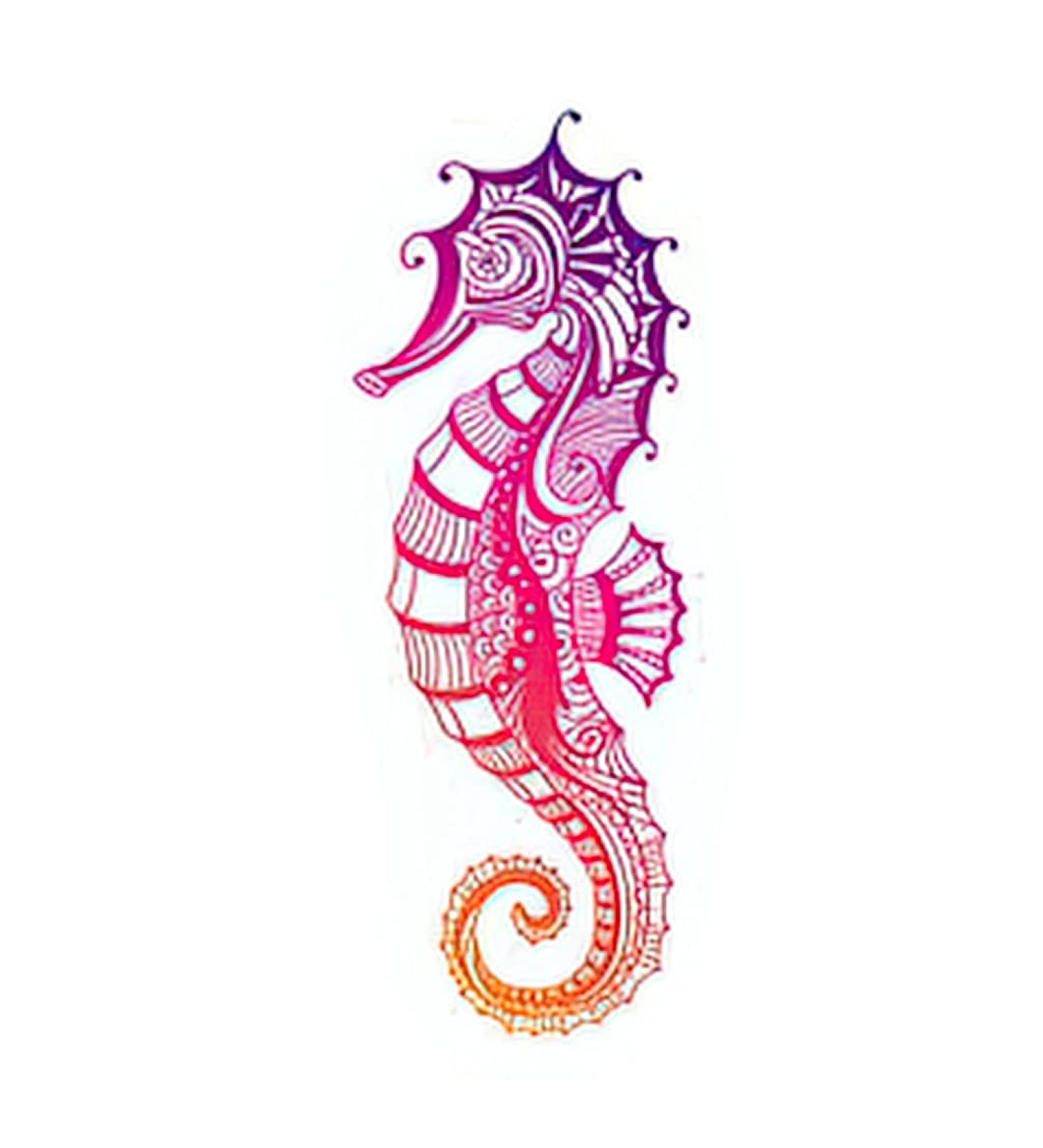 Dopetattoo Abstract Ornamental Sea Horse Temporary Tattoo Set - 6 Sheets for Neck, Arm, Chest - 3.7 X 3.7 Inch - Unisex Temporary Tattoo for Adults - Buy Online on GoSupps.com