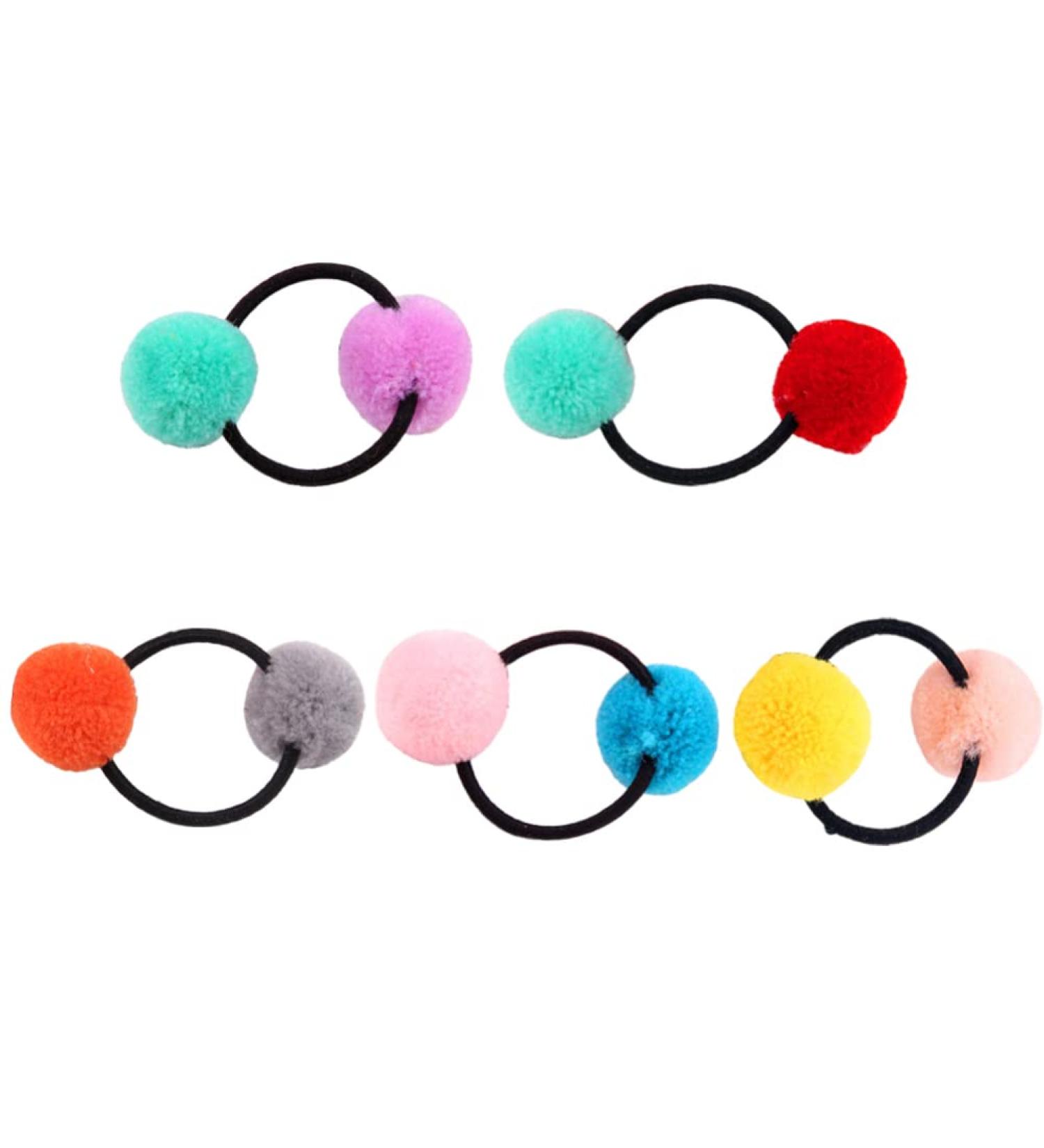 Lurrose 10-Piece Pom Pom Hair Tie Set | Fluffy Elastic Hair Bands for Women & Girls | Stylish Fur Ball Ponytail Holders | International Shipping Available - Buy Online on GoSupps.com