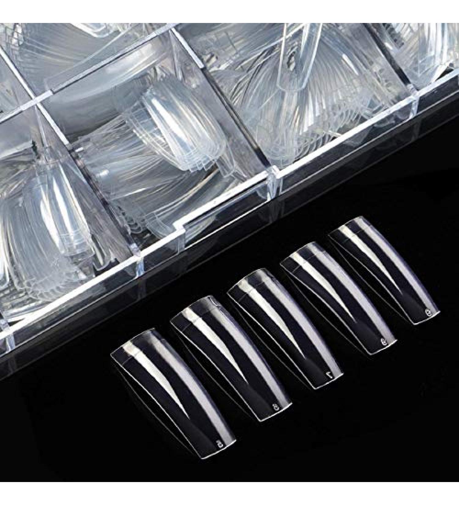 ECBASKET Clear Coffin Nail Tips - 500Pcs Half Cover Acrylic False Nails in 10 Sizes with Storage Box - Buy Online on GoSupps.com