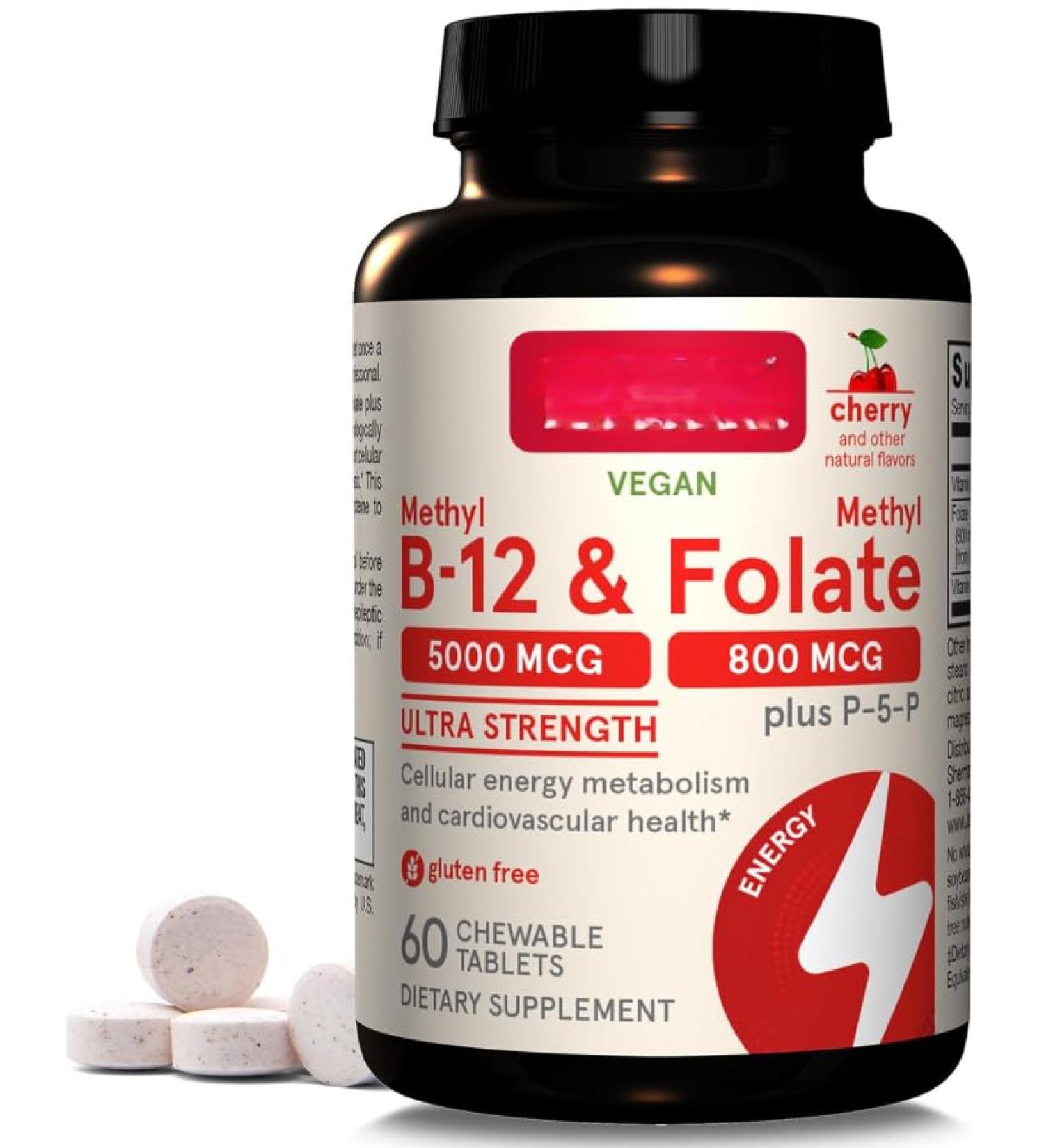 Methyl B 12 5k mcg et folate 800 mcg Plus - P 5 P cerise m cher 60 comprim s - Buy Online on GoSupps.com