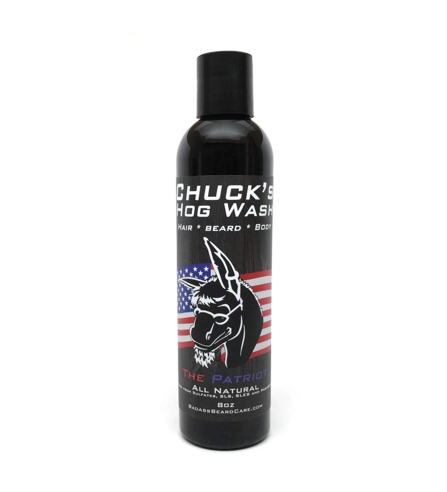 Chuck's Hog Wash - All Natural Beard and Body Wash - The Patriot Scent  8 oz - Leaves Your Beard Softer than its Ever Been and is Suitable for Daily Use The Patriot 8 Ounce