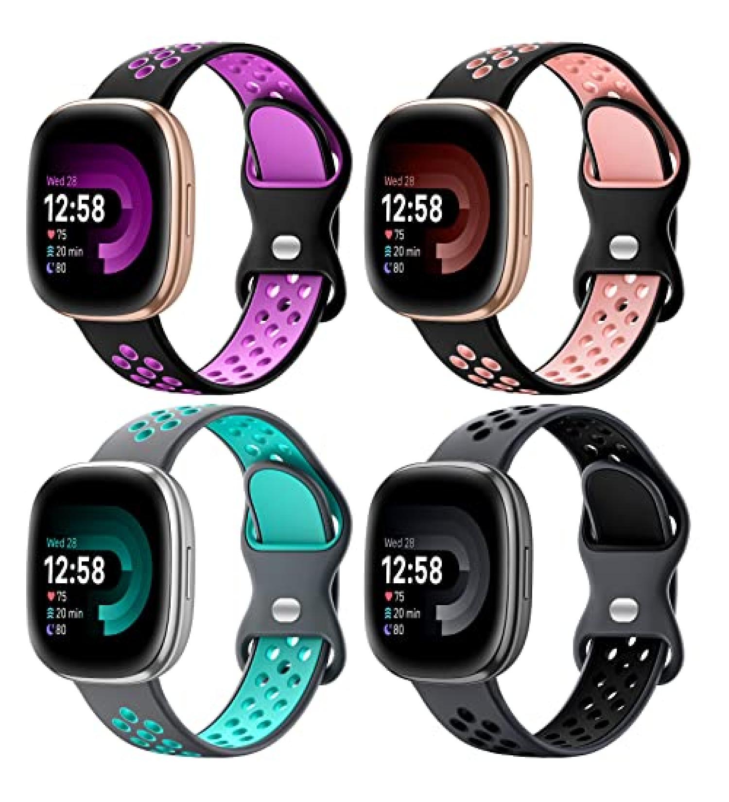 4 Pack Maledan Sport Bands for Fitbit Versa 3/Sense 2, Soft Wristband Replacement Accessories in Pink/Black Plum/Gray Teal/Coal Black - S 5.5-7 - Buy Online on GoSupps.com