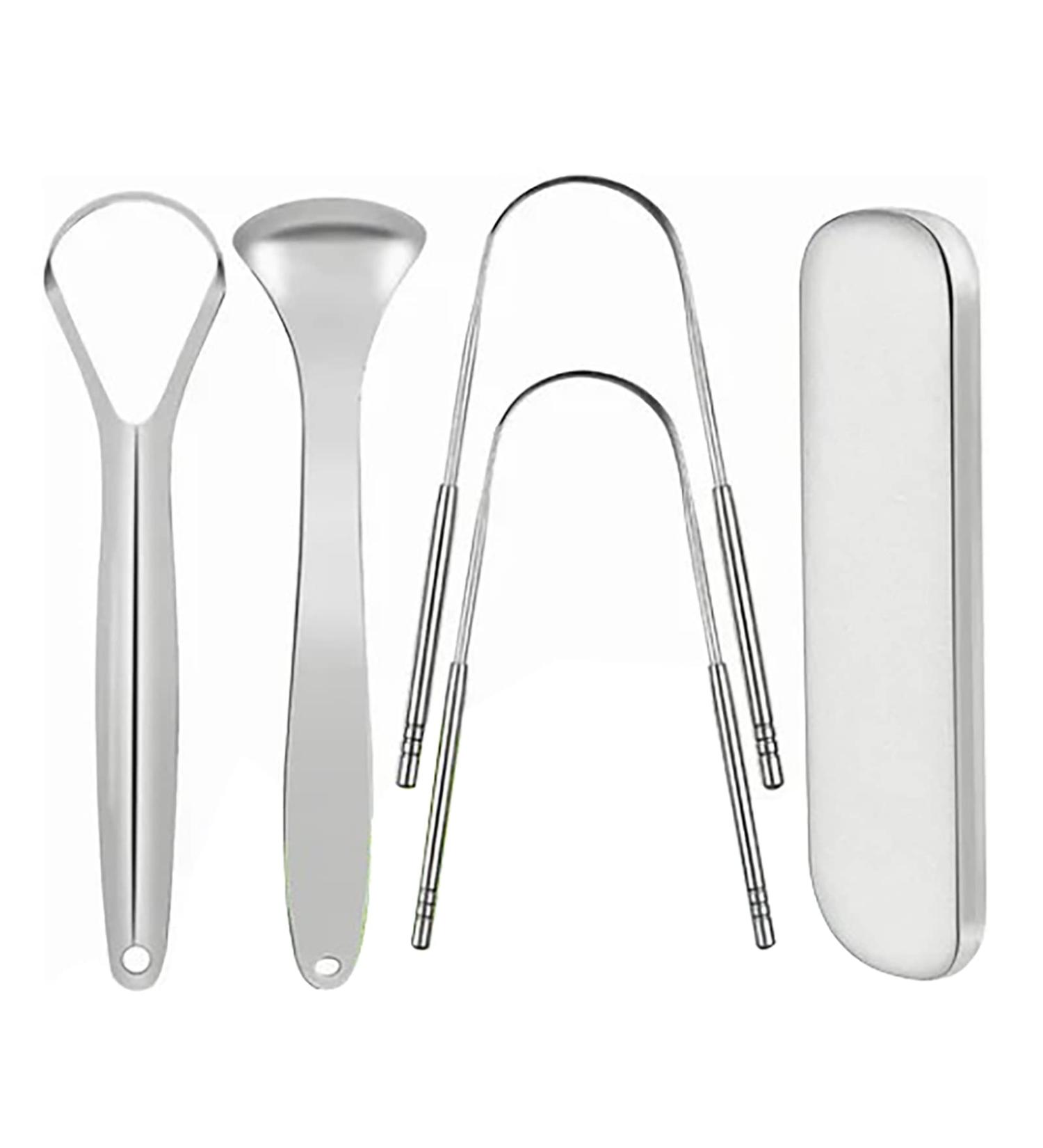 Stainless Steel Tongue Scraper Set - Safe & Effective Tongue Cleaner for Home Use | International Shipping - Buy Online on GoSupps.com