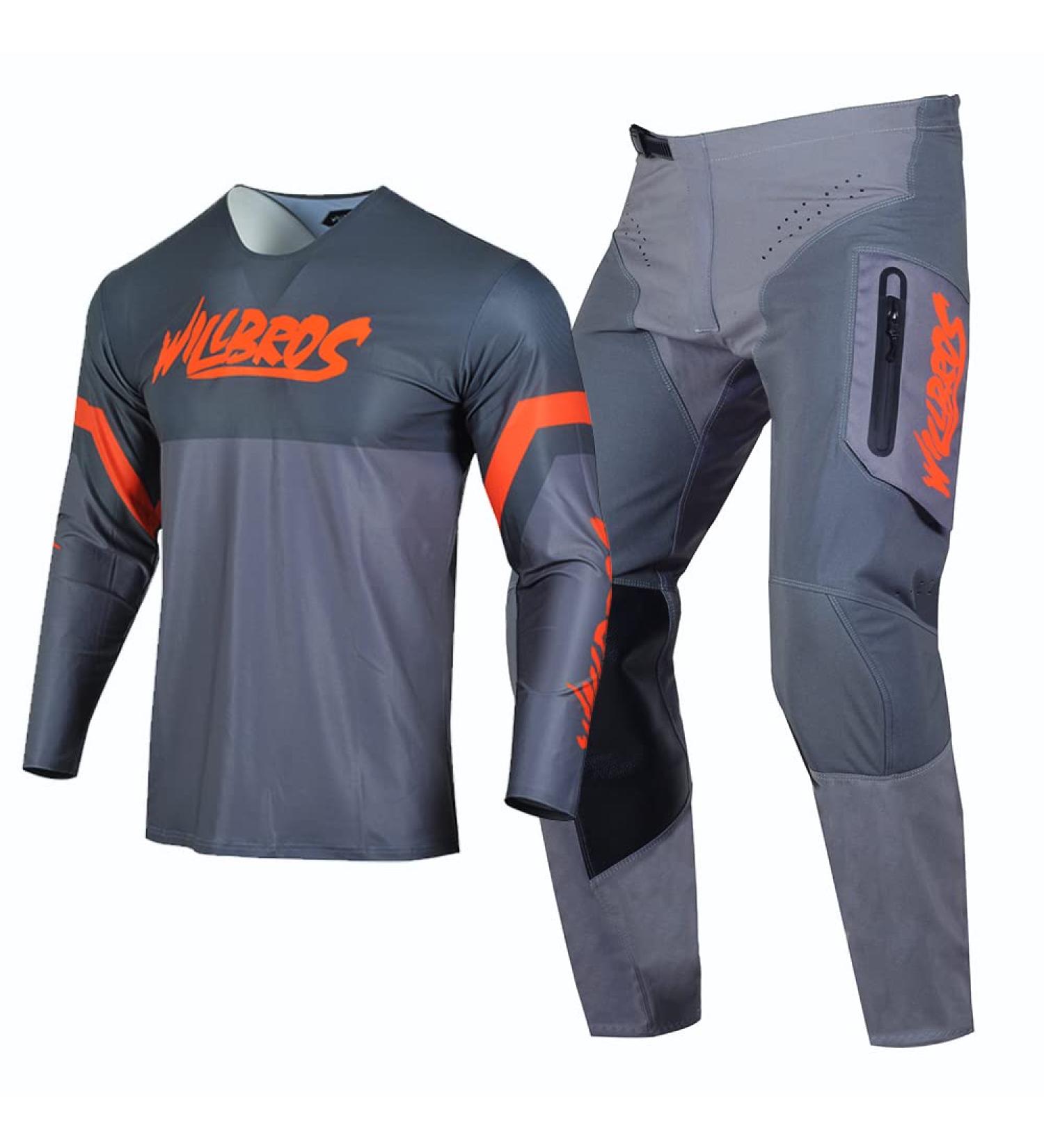 Willbros Motocross Jersey Pants Combo for Men & Women - Off-Road MX Equipment Set with Zippering Bags | Adult Racing Clothing - Size S / Pants 30 - Orange Gray - Buy Online on GoSupps.com