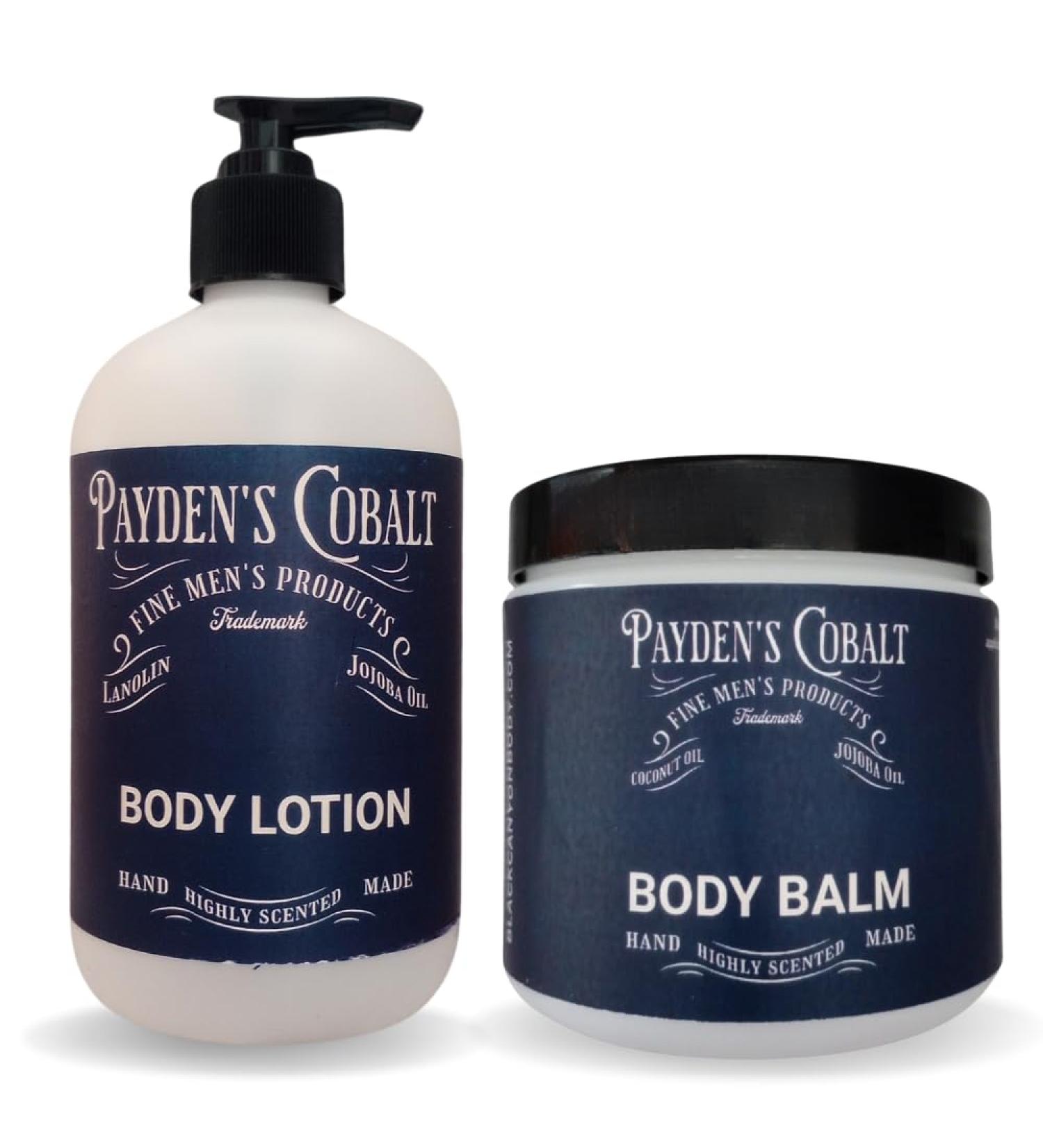 Payden's Cobalt Cardamom Sandalwood & Leather For Men Scented Body Lotion and Body Balm Set 12 Oz Lotion - 16 Oz Body Balm - Buy Online on GoSupps.com
