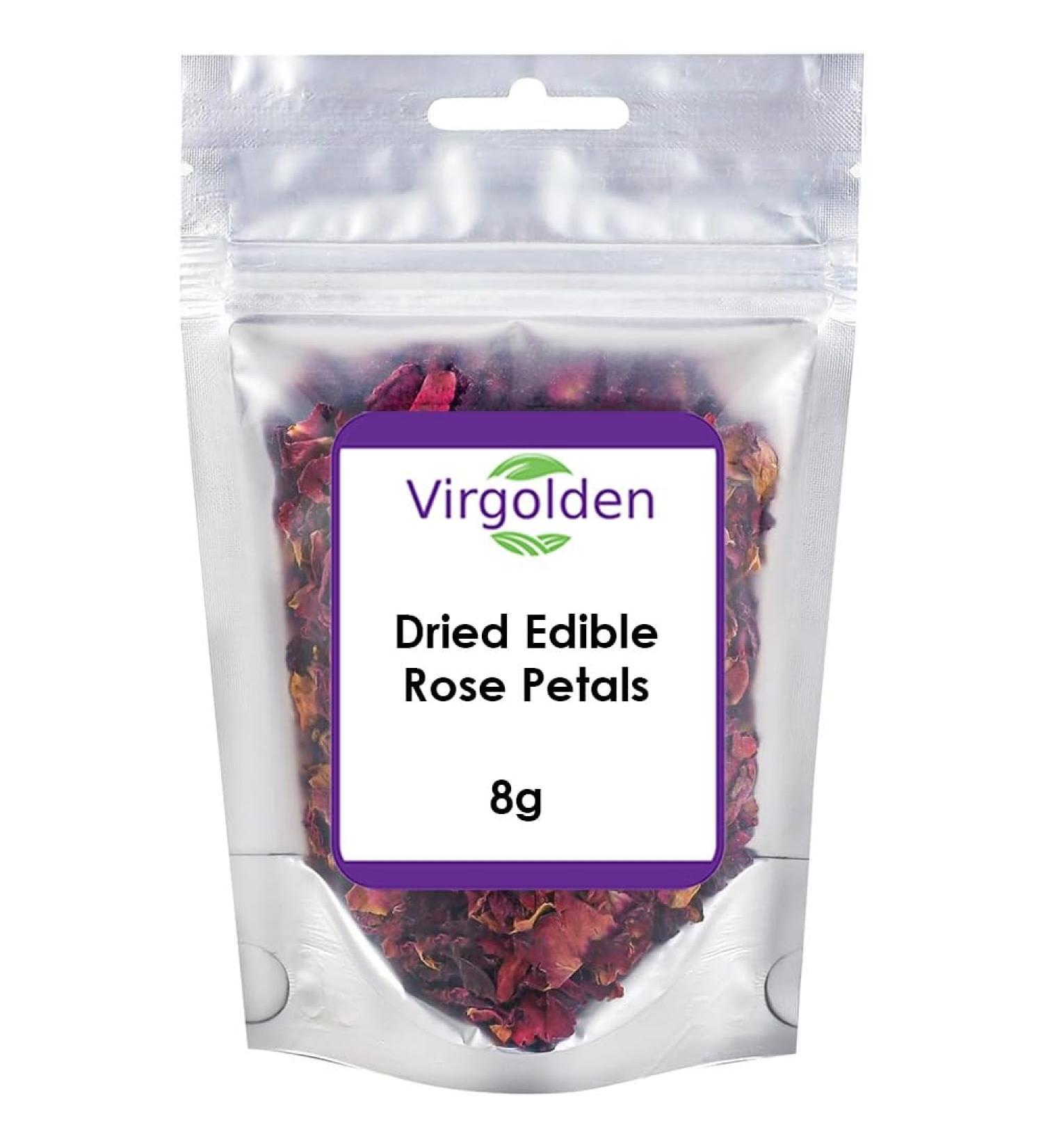 Dried Edible Rose Petals 8g by Virgolden - Premium Natural Scent for Bath, Spa, Wedding Confetti & Crafts - Buy Online on GoSupps.com