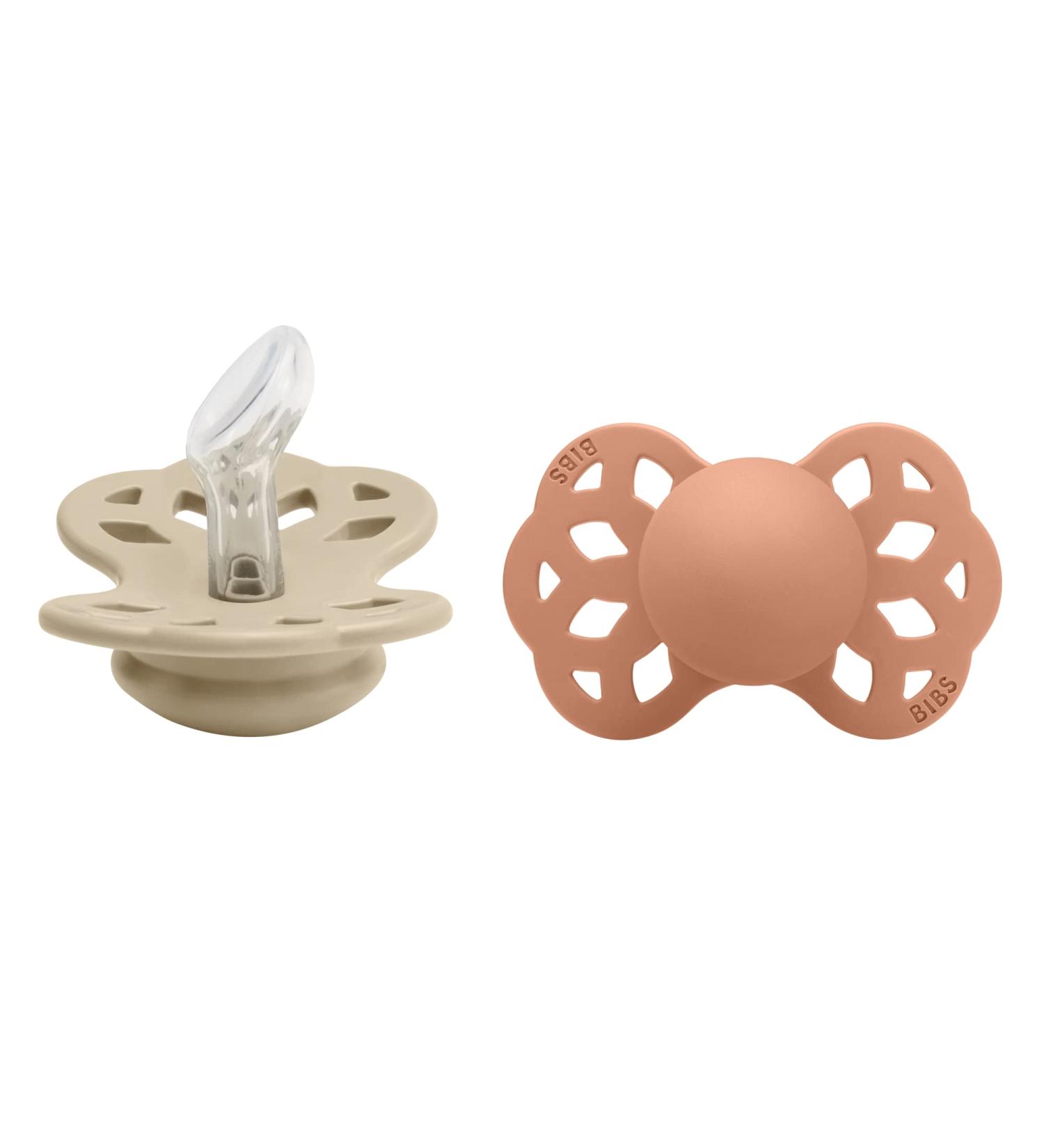 BIBS Infinity Silicone Pacifier 2-Pack - BPA-Free Suction Set, Made in Denmark - Size 1 (0-6 Months) Vanilla/Peach - Buy Online on GoSupps.com