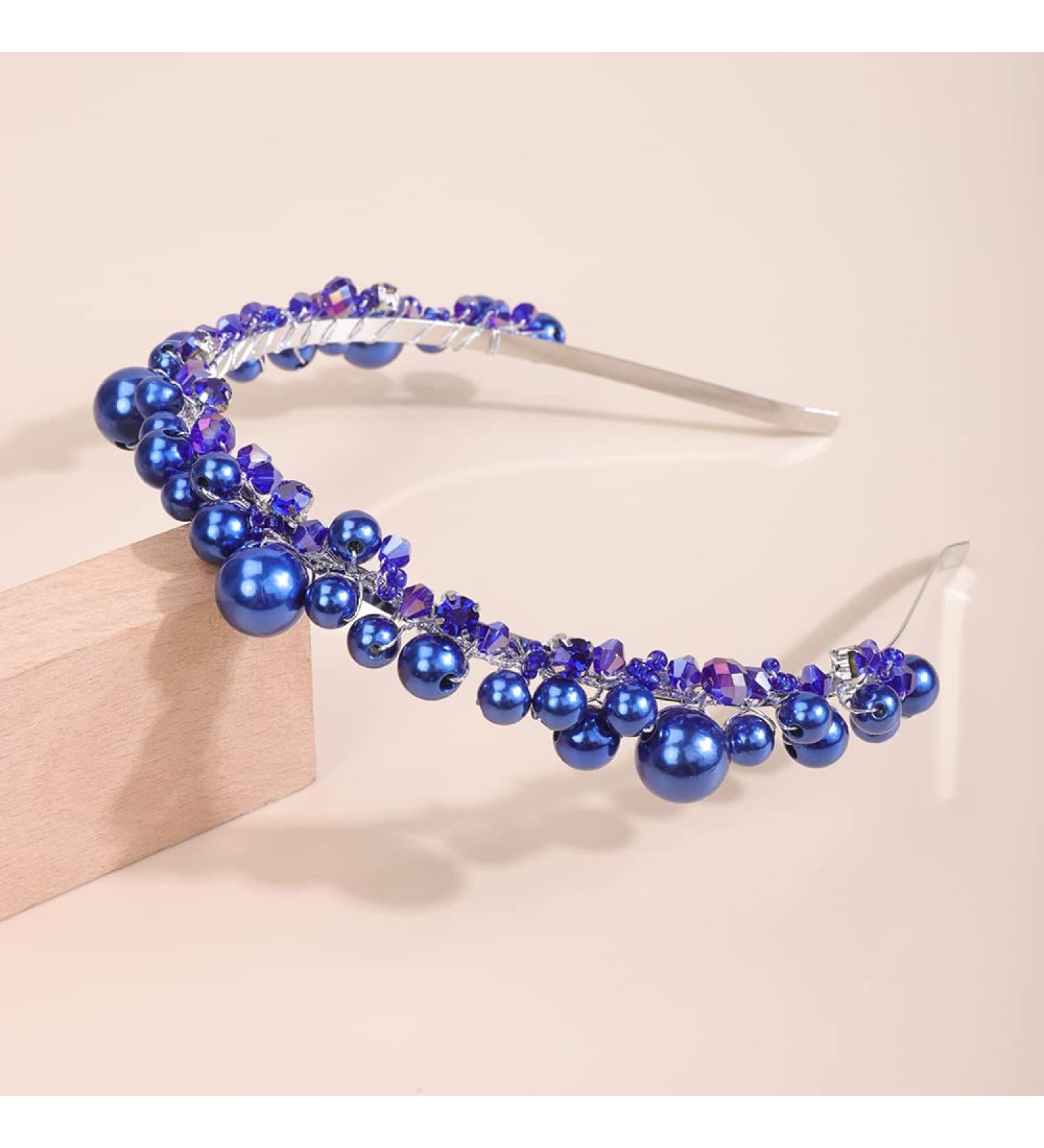 JWICOS Royal Blue Wedding Pearl Headband - Bridal Rhinestone Tiara for Women and Girls - Perfect for Wedding, Prom, Birthday Party - Buy Online on GoSupps.com
