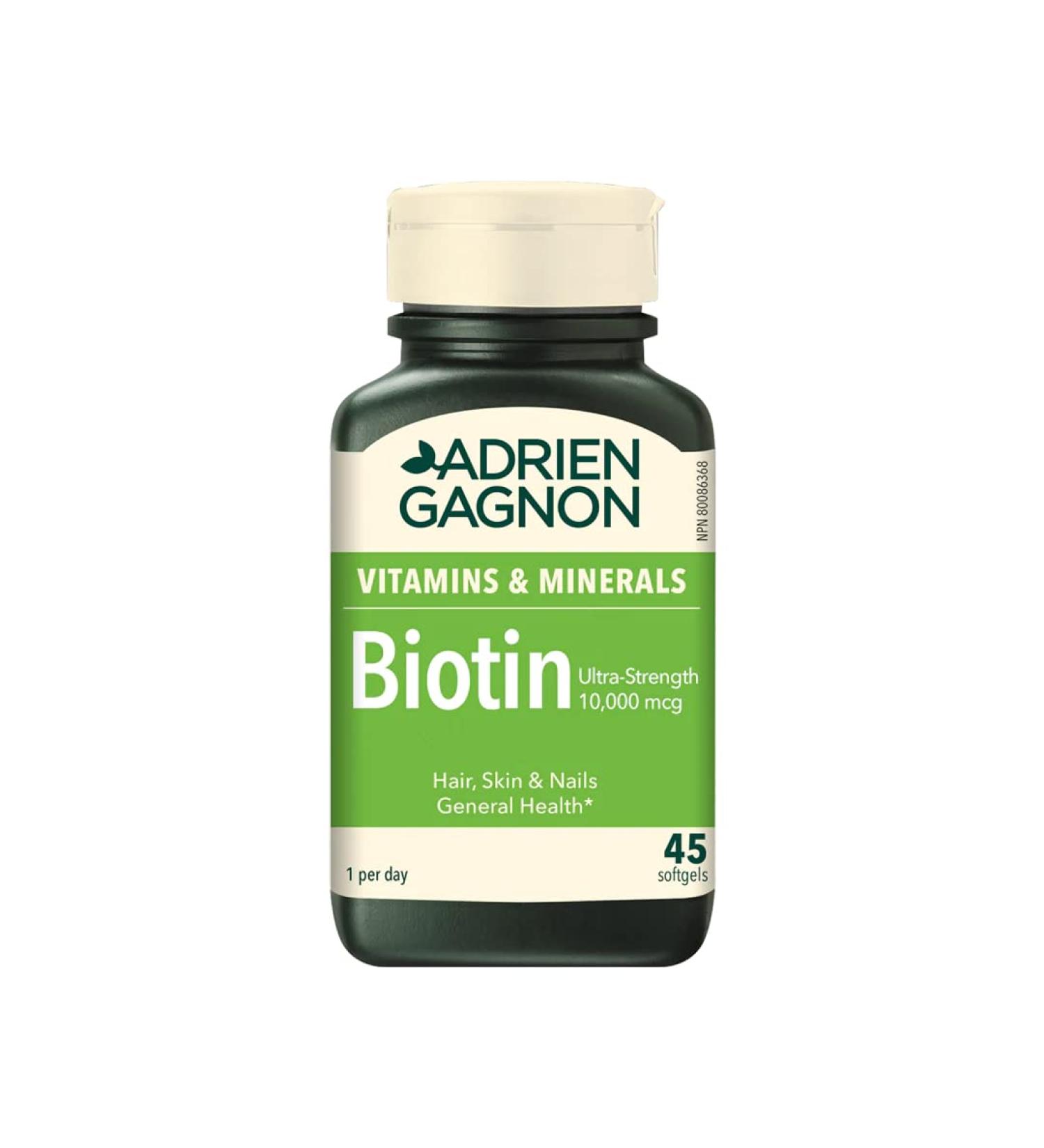 Adrien Gagnon - Biotin Ultra-Strength 10000 mcg for Thicker Hair Healthier Skin and Stronger Nails 45 softgels - Buy Online on GoSupps.com
