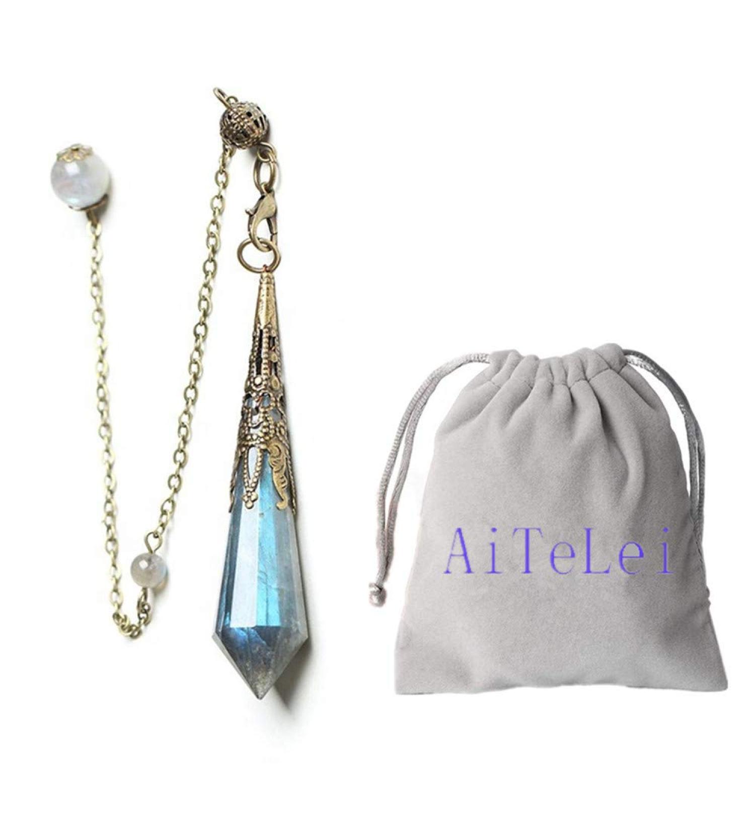 AITELEI Natural Gemstone Labradorite Crystal Pendulum 12 Chakra Healing Therapy Pendant - Buy Online on GoSupps.com