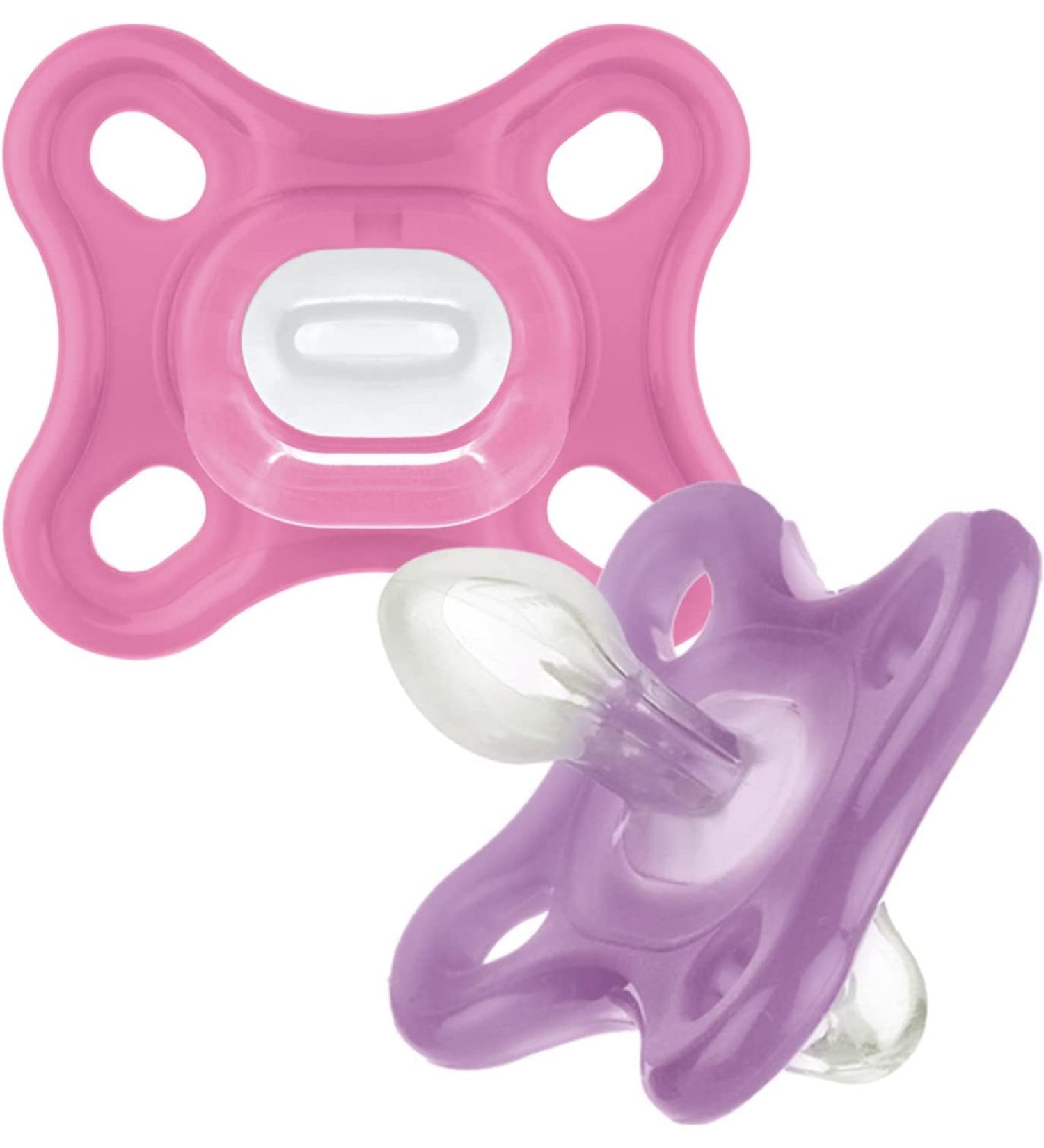 MAM Comfort All-Silicone Soothers 0-3 Months (Pack of 2) Soft and Light soother Premature and Newborn Essentials with Self Sterilising Travel Case Pink Pink 0 month - Buy Online on GoSupps.com