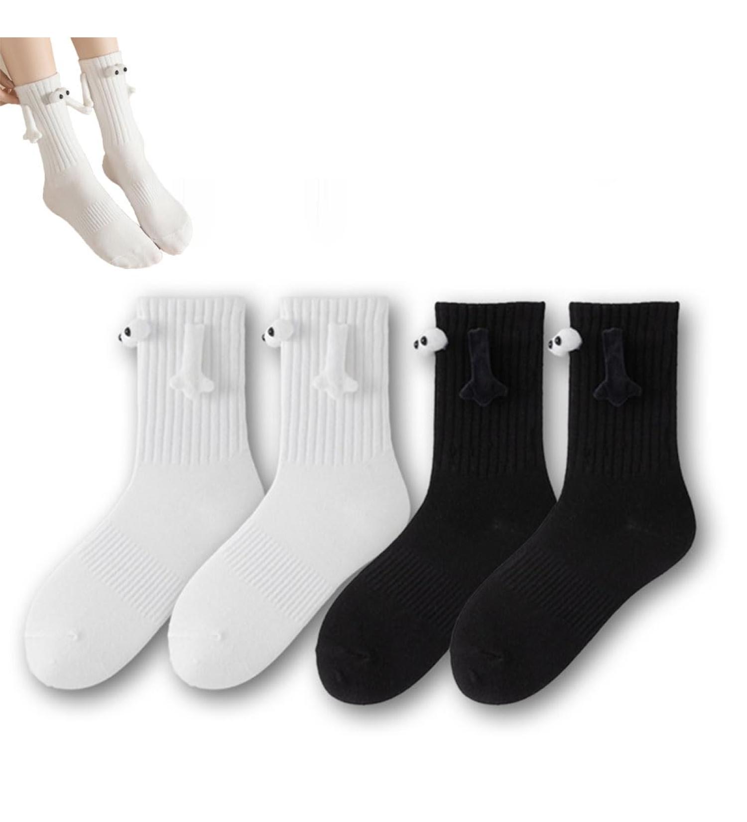 3D Couple Socks - Funny Magnetic Suction Design - Black & White 4 Pairs - Buy Online on GoSupps.com