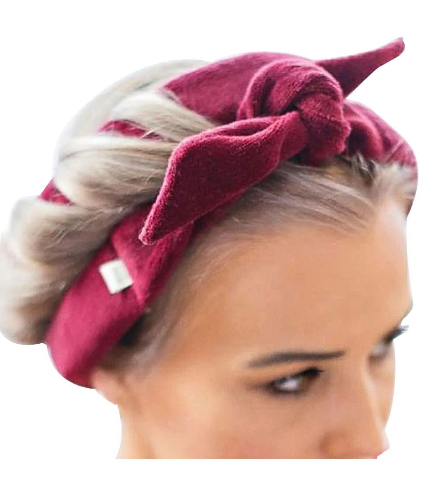Heatless Curling Rod Headband Set - No Heat Curl Ribbon with Hair Clips, Scrunchie, and Hair Rollers - Wine Red - Buy Online on GoSupps.com