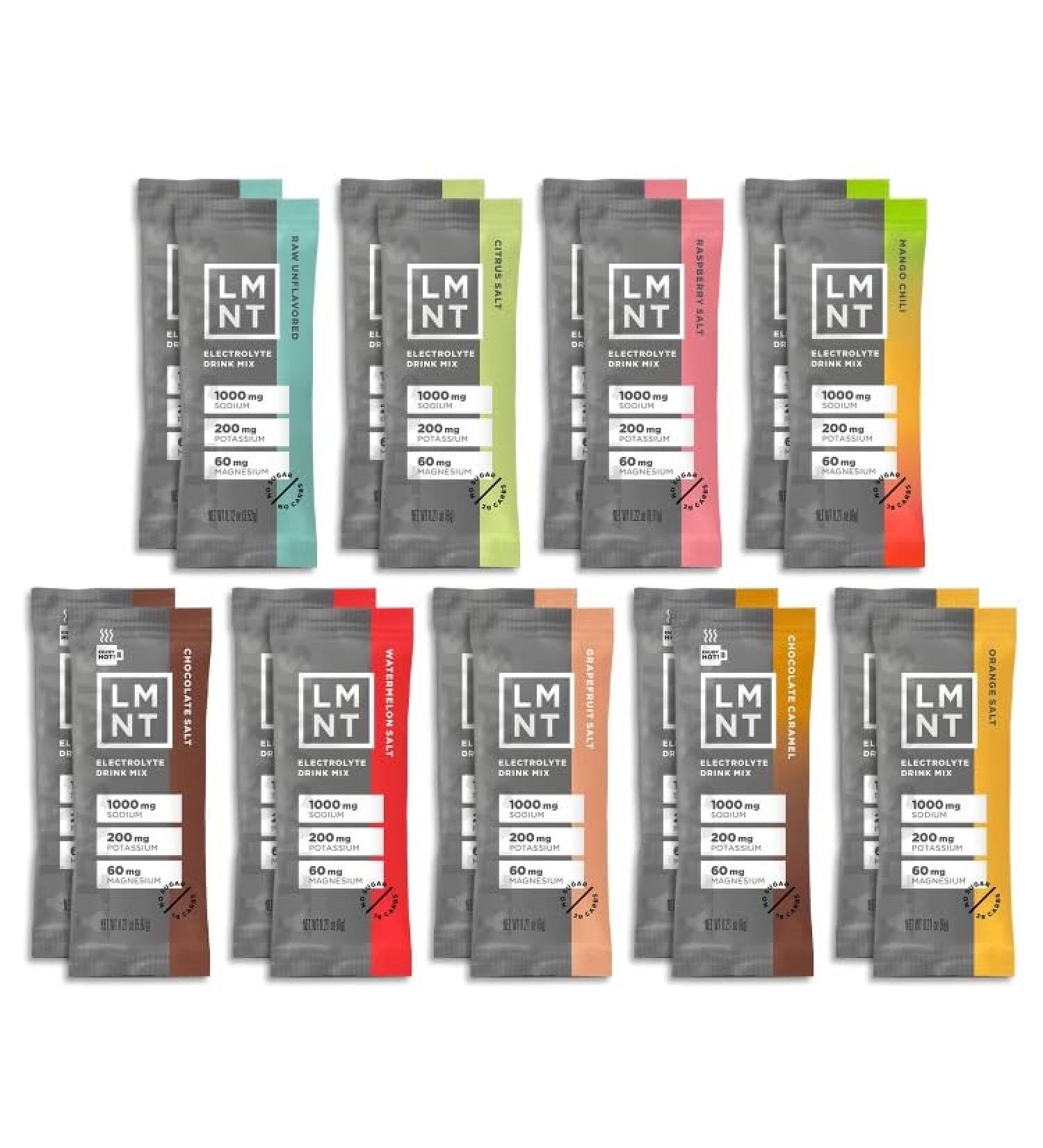 Zero Sugar Electrolytes Powder Sticks Variety Pack | 18 Pack | Raw Unflavored Citrus Raspberry Mango Chili Chocolate Watermelon Grapefruit Chocolate Caramel Orange