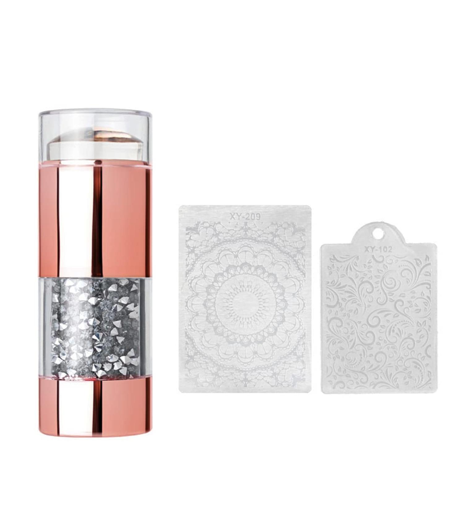 Baqi Nail Art Stamp Set - Double Head Silicone Gel Stamps with 2 Nail Scrapers for DIY Manicure & Beauty - Silver Design - Buy Online on GoSupps.com