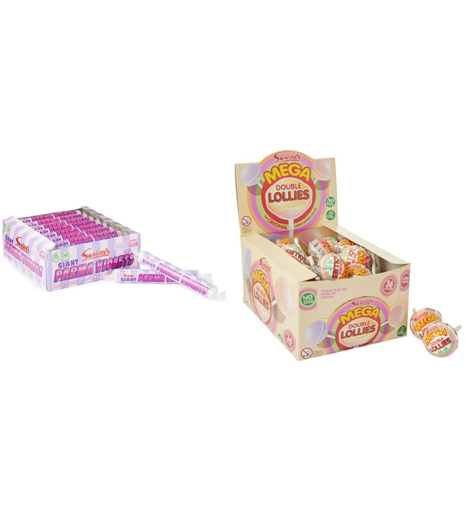 Swizzels Giant Parma Violets 24 Rolls (24 x 40 g) & Mega Double Lollies (36 Pieces) 1 + Mega Double Lollies (36 Pieces) - Buy Online on GoSupps.com