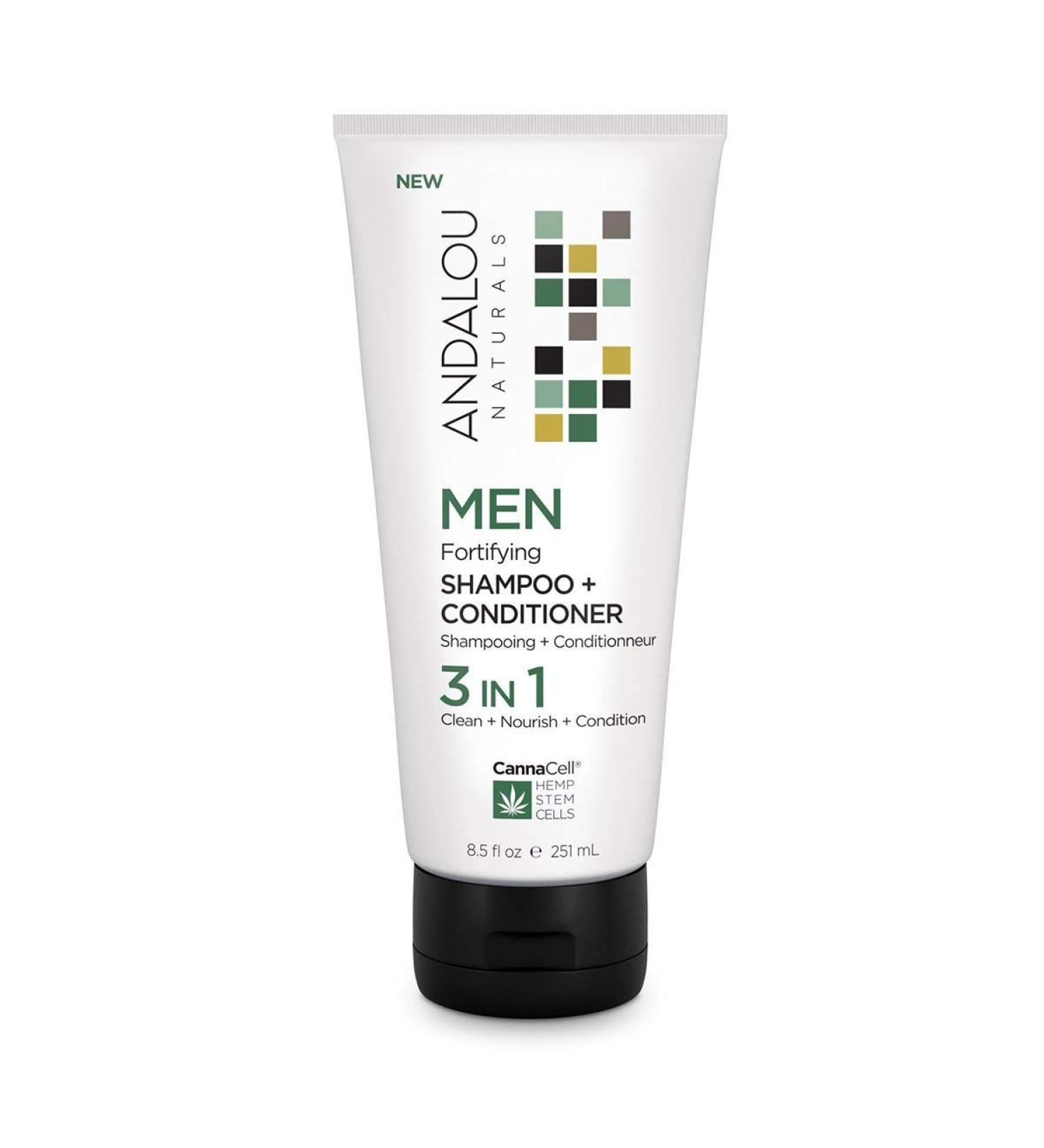 Andalou Naturals CannaCell MEN 3-in-1 Fortifying Shampoo & Conditioner, 8.5 oz - Organic Hair Care for Men - Buy Online on GoSupps.com