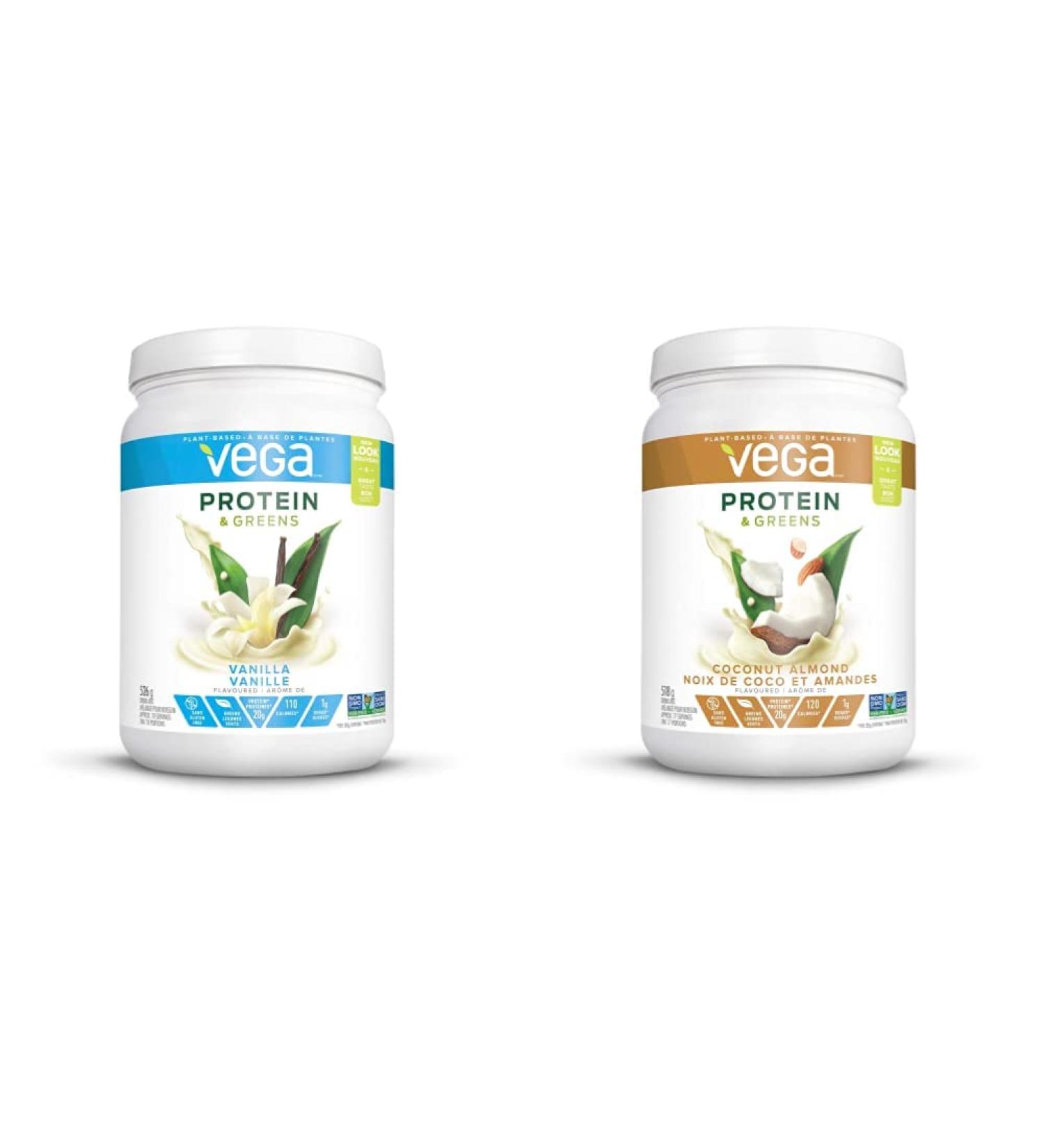 Vega Protein and Greens Vanilla + Coconut Almond (18 Servings Each) Plant Based Protein Powder | Pea Protein For Women and Men - Buy Online on GoSupps.com