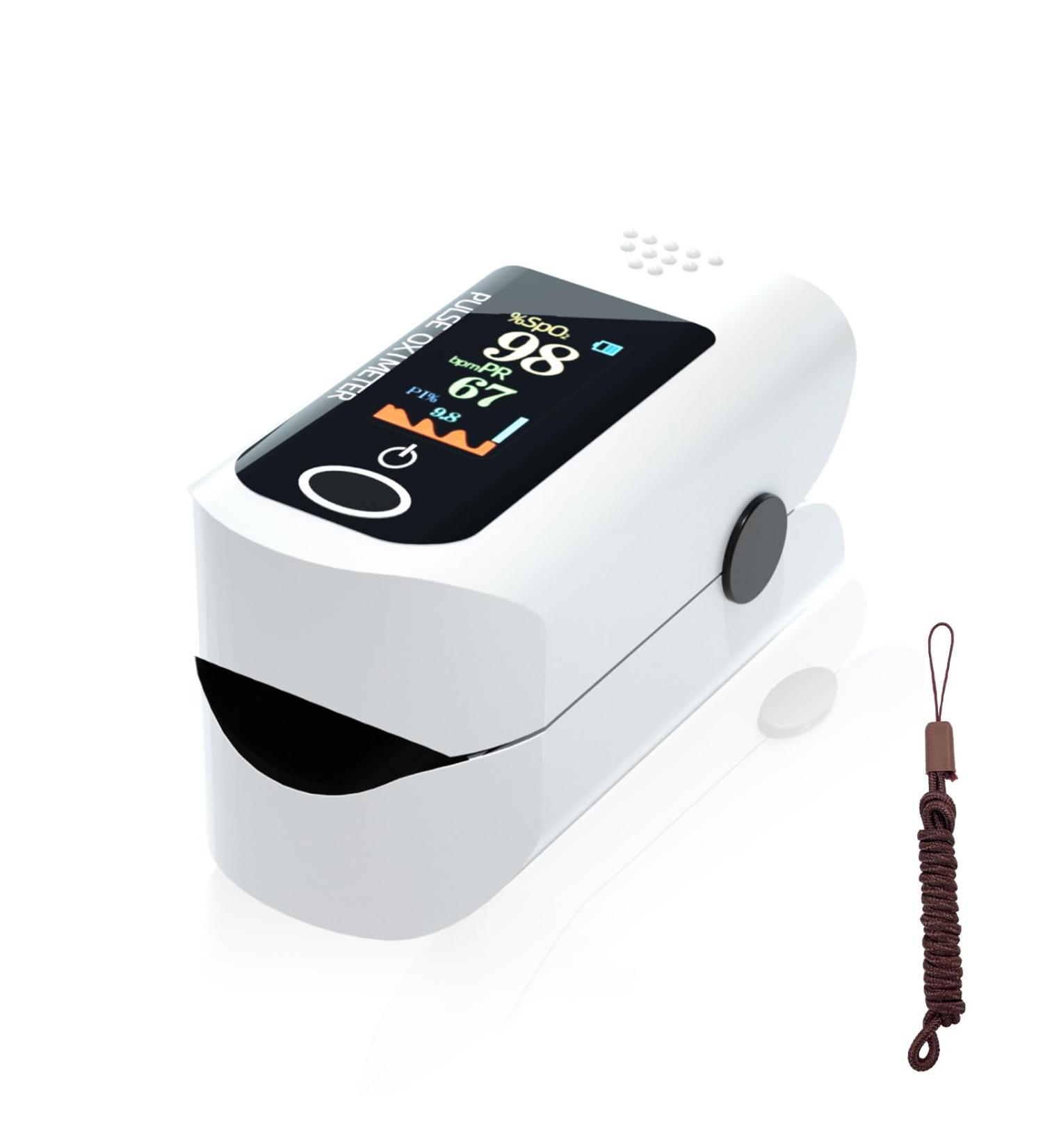 Fingertip Pulse Oximeter - Accurate Blood Oxygen & Pulse Rate Monitor with LED Display Portable Design & Lanyard for Easy Use - International Shipping Available - Buy Online on GoSupps.com