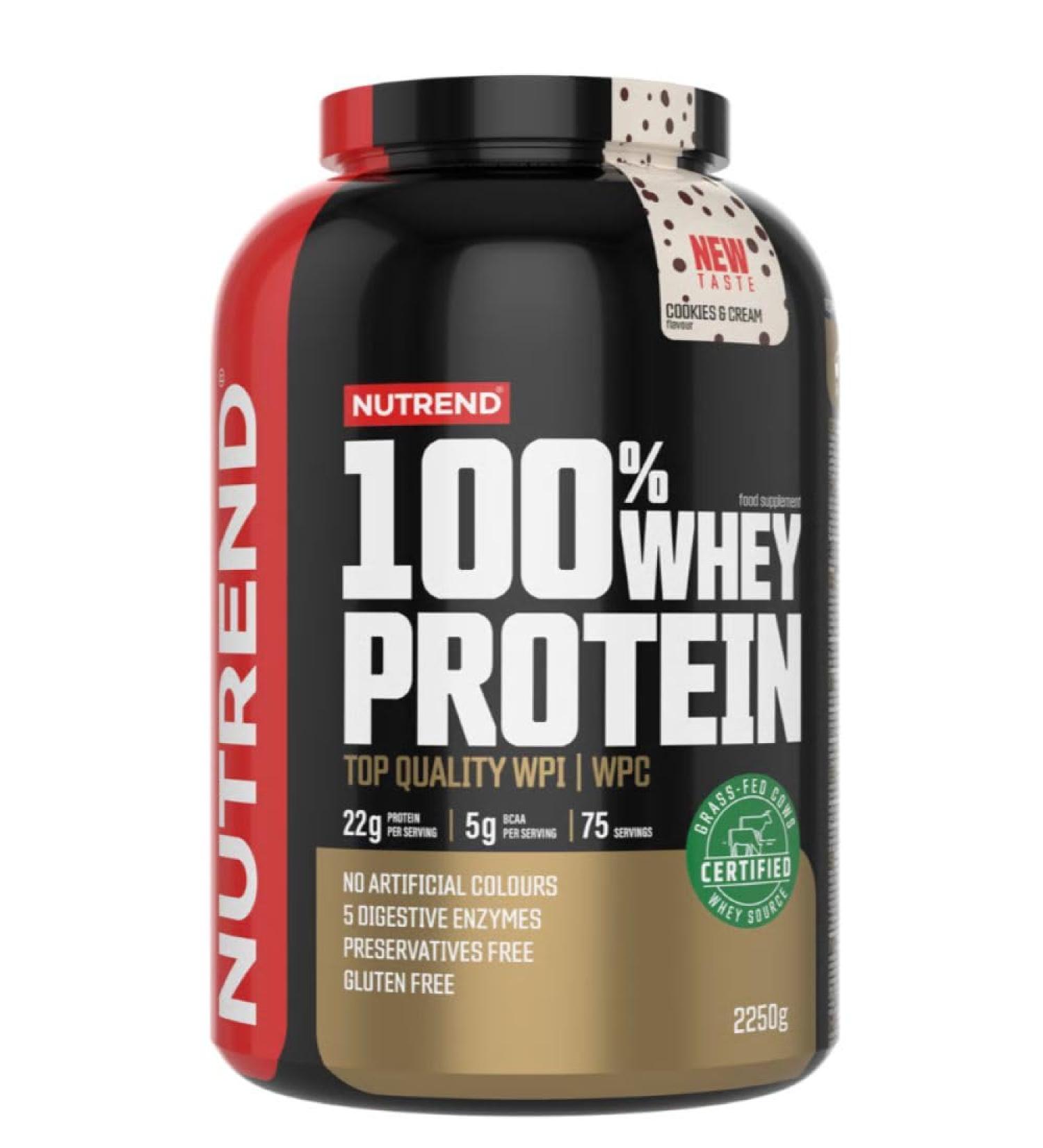 Nutrend 100% Whey Protein Concentrate - Muscle Building Protein Powder with BCAA - Cookies Cream Flavor (2250g) - Ideal Supplement for Bodybuilders - Buy Online on GoSupps.com