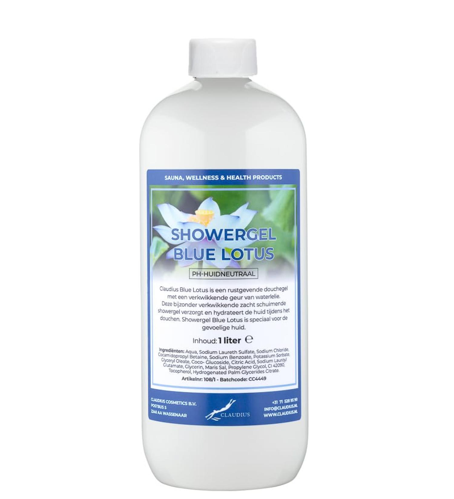 Claudius Showergel Blue Lotus 1 liter met dop wit