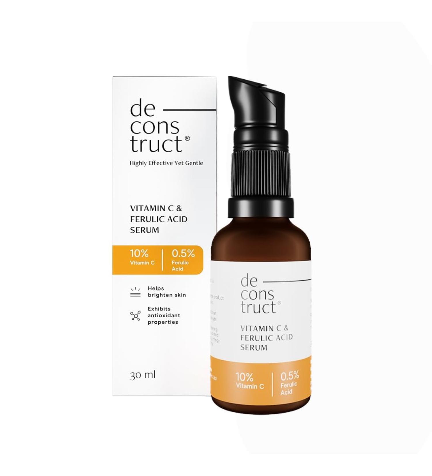 Deconstruct 10% Non-Irritating Vitamin C Face Serum For Glowing Skin|10% Vitamin C + 0.5% Ferulic Acid|Water Based Serum|Highly Stable Vitamin C Face Serum For Women And Men|Beginner Friendly|30 Ml - Buy Online on GoSupps.com