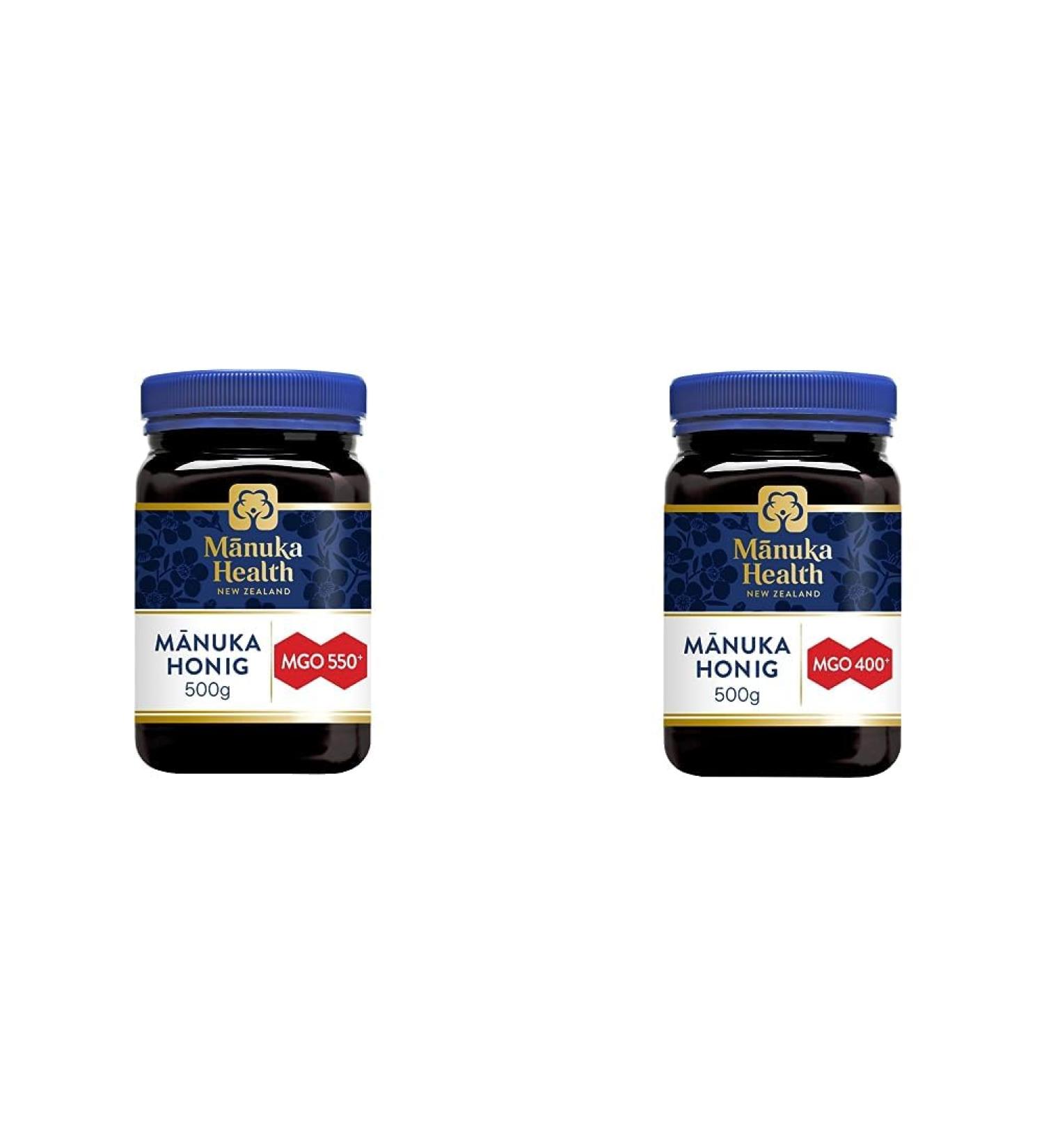 Buy Manuka Health MGO 550+ & MGO 400+ Manuka Honey Bundle - 100% Pure New Zealand Honey (500g Each) - Certified Methylglyoxal Content - Buy Online on GoSupps.com