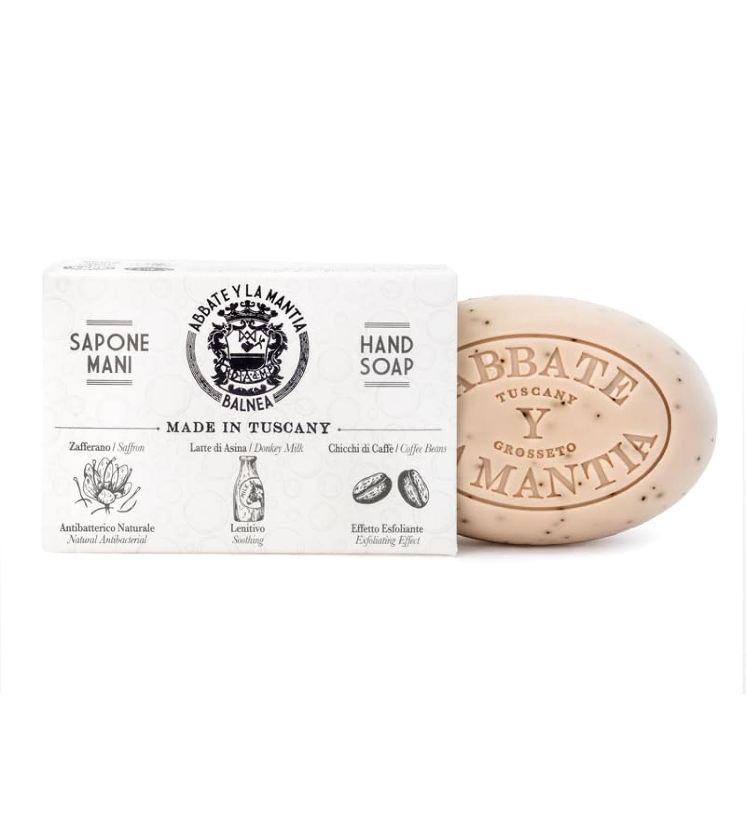  ABBATE Y LA MANTIA Milk Soap with Coffee Beans - Exfoliating and Deeply Moisturizing - With Donkey Milk and Saffron - 175g - Made in Italy - Buy Online on GoSupps.com