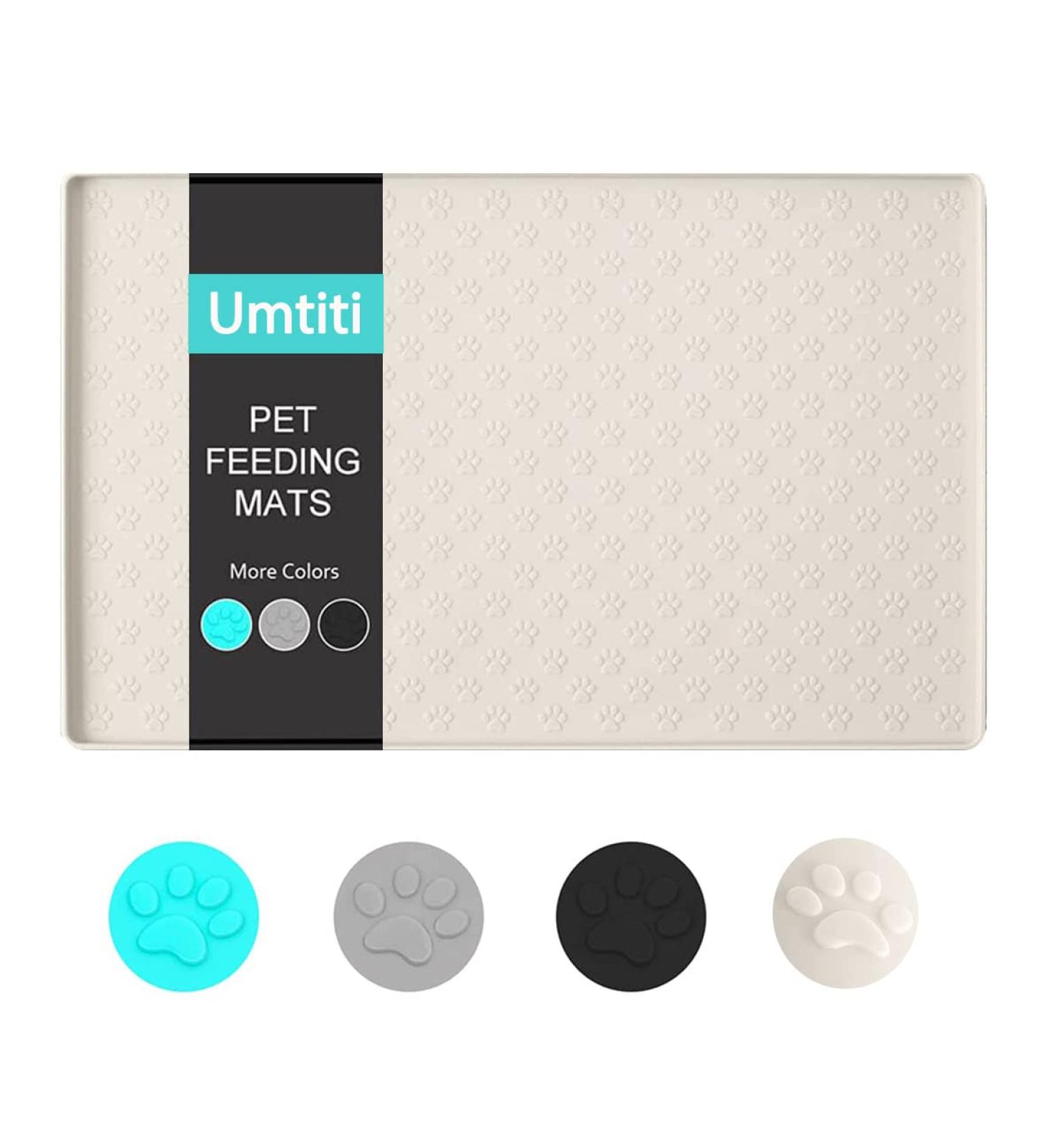 Umtiti Waterproof Non-Slip Dog Bowl Pad for Cats & Dogs - 60x40cm Cream - Dishwasher-Safe Silicone Mat - Buy Online on GoSupps.com