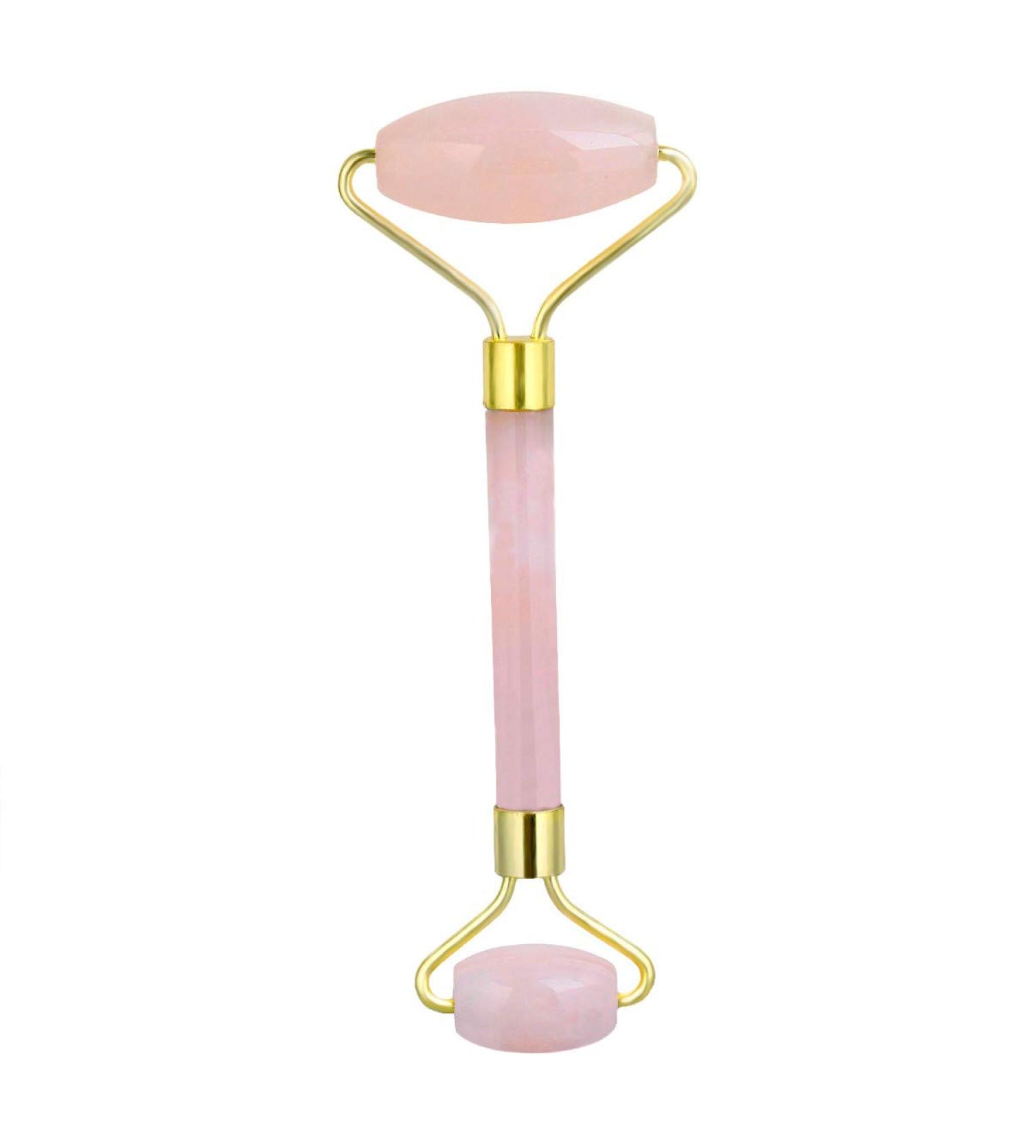 Rockcloud Rose Quartz Natural Crystal Stone Roller Massager for Anti-Aging Wrinkle Healing & Neck Therapy - Double Face & Neck Skincare Tool - Buy Online on GoSupps.com