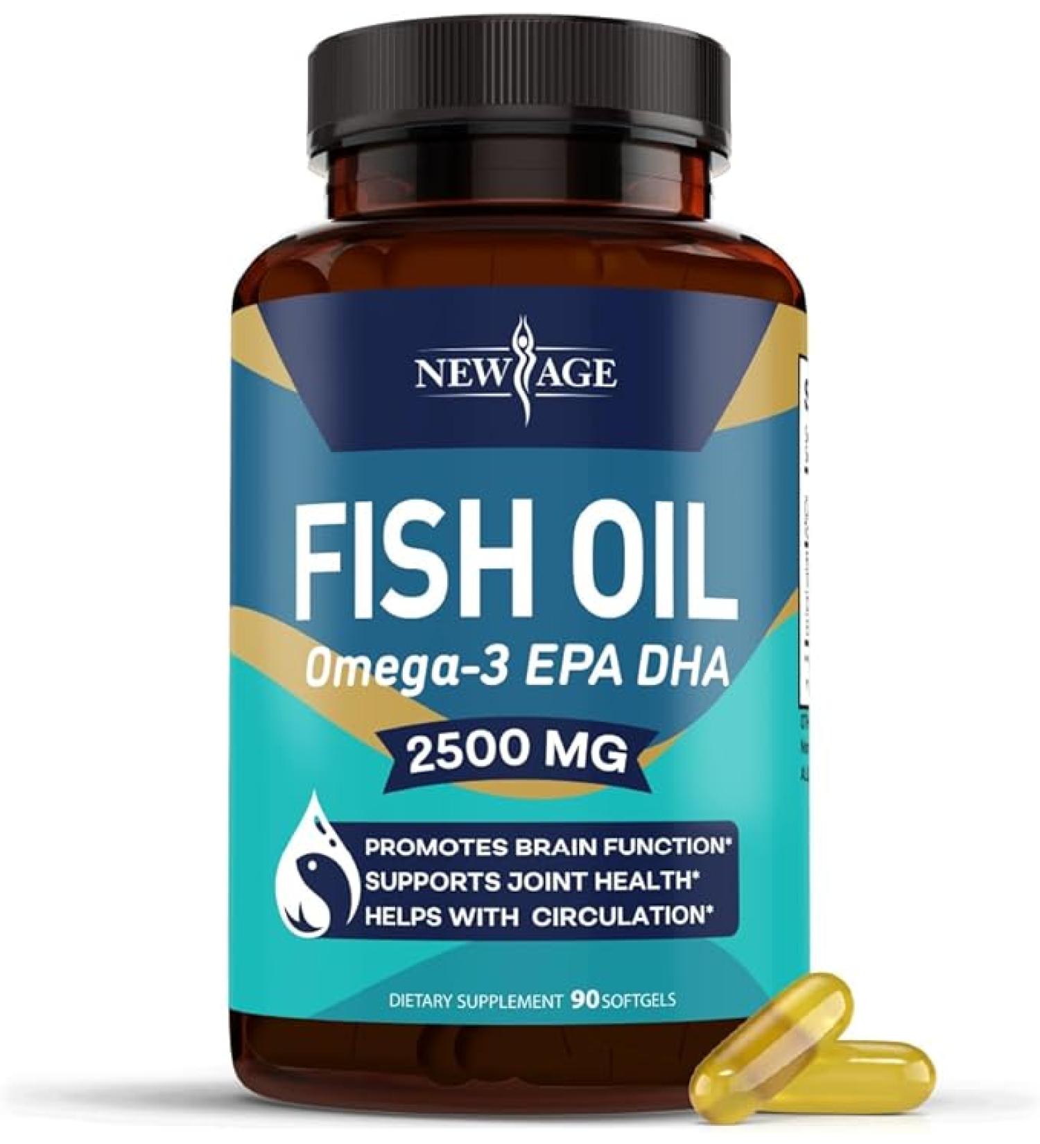 NEW AGE Omega 3 Fish Oil 2500mg Supplement Immune & Helath Support â Promotes Joint  Eye & Skin Health - Non GMO - EPA  DHA Fatty Acids Gluten Free (90 Softgels (Pack of 1)) - Buy Online on GoSupps.com