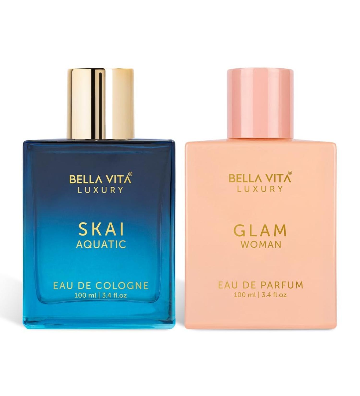 Bloom Beauty Bella Vita Organic Skai Unisex Liquid EDC & Glam EDP Perfume Combo Pack of 2 Premium Long Lasting Fragrance Scents 100ml Each - Musk Wood Spicy Jasmine - Buy Online on GoSupps.com