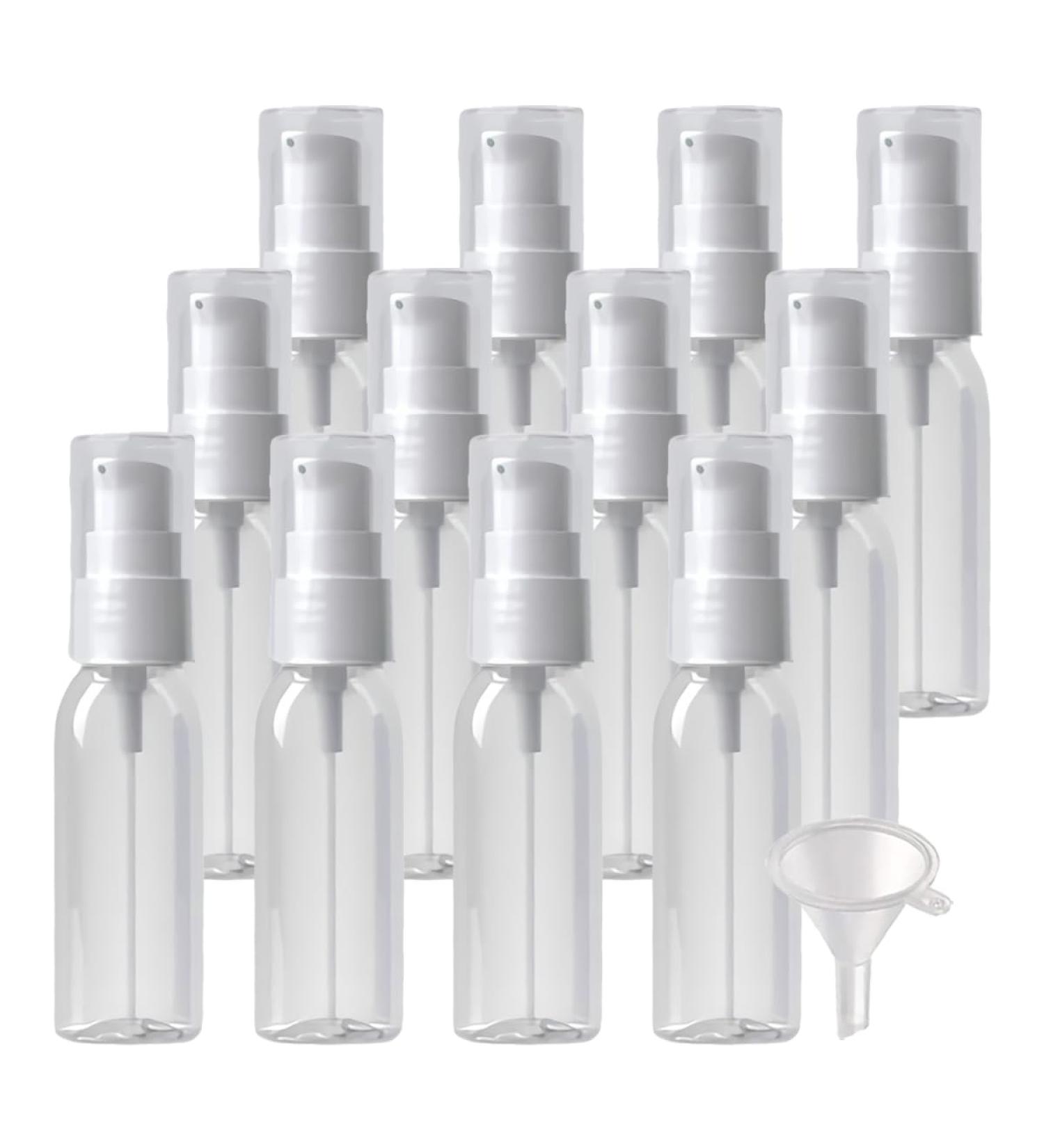 ZEOABSY 12 Pieces 30 ml Transparent Lotion Bottles with WhiteÂ Pump 30ml Empty PET Plastic Lotion Pump Bottle Cosmetic Gel Travel Container for Cosmetic Make up Cleaning + 2 x Funnel Transparent 30ml - Buy Online on GoSupps.com
