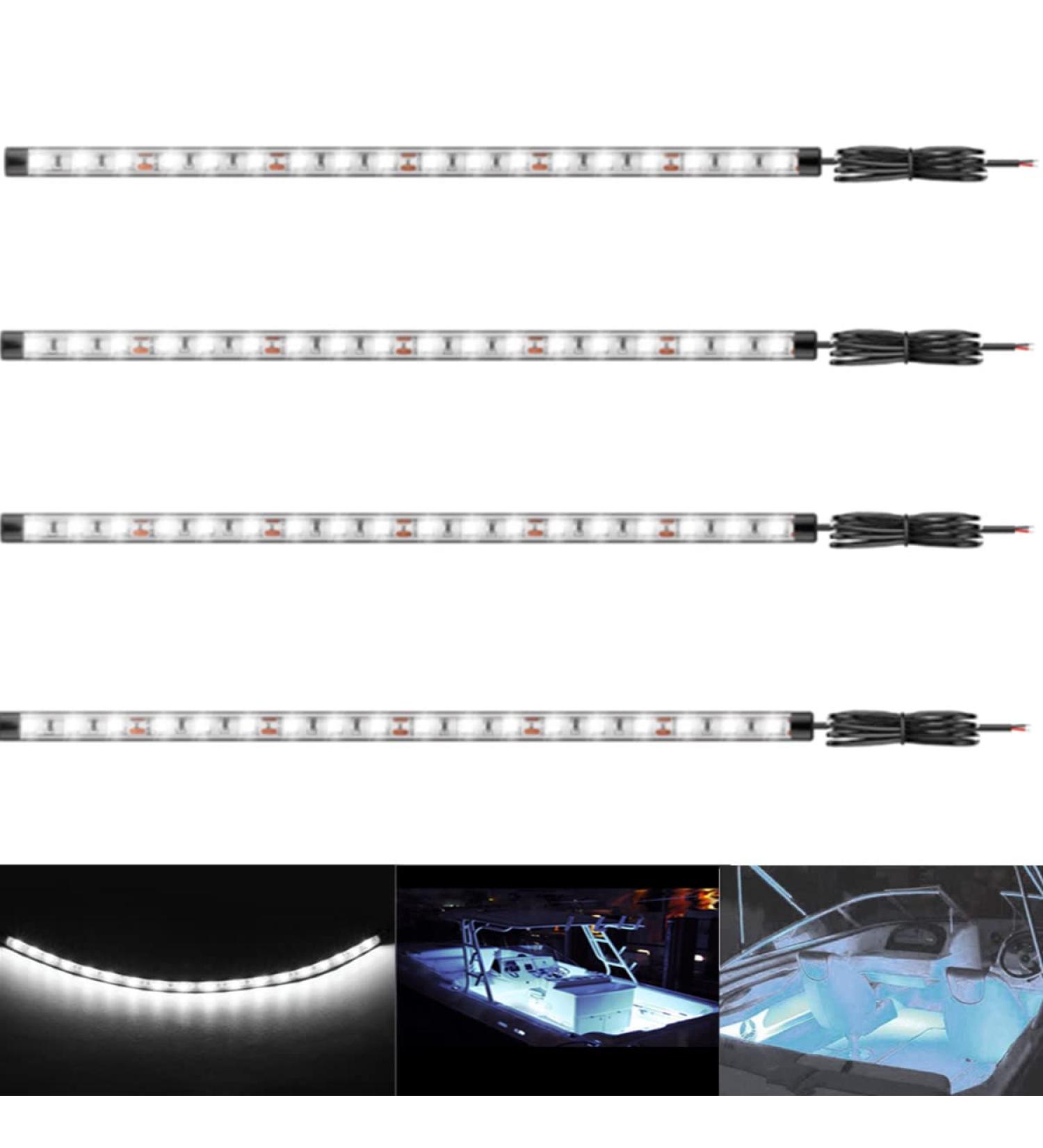 Vbakor Boat LED Strip Lights 4 Pcs 24'' | Super Bright Waterproof Marine Lights for Pontoon Fishing Boat Yacht Kayak Sailboat | 12V Interior Courtesy Deck Navigation Lights (White) - Buy Online on GoSupps.com