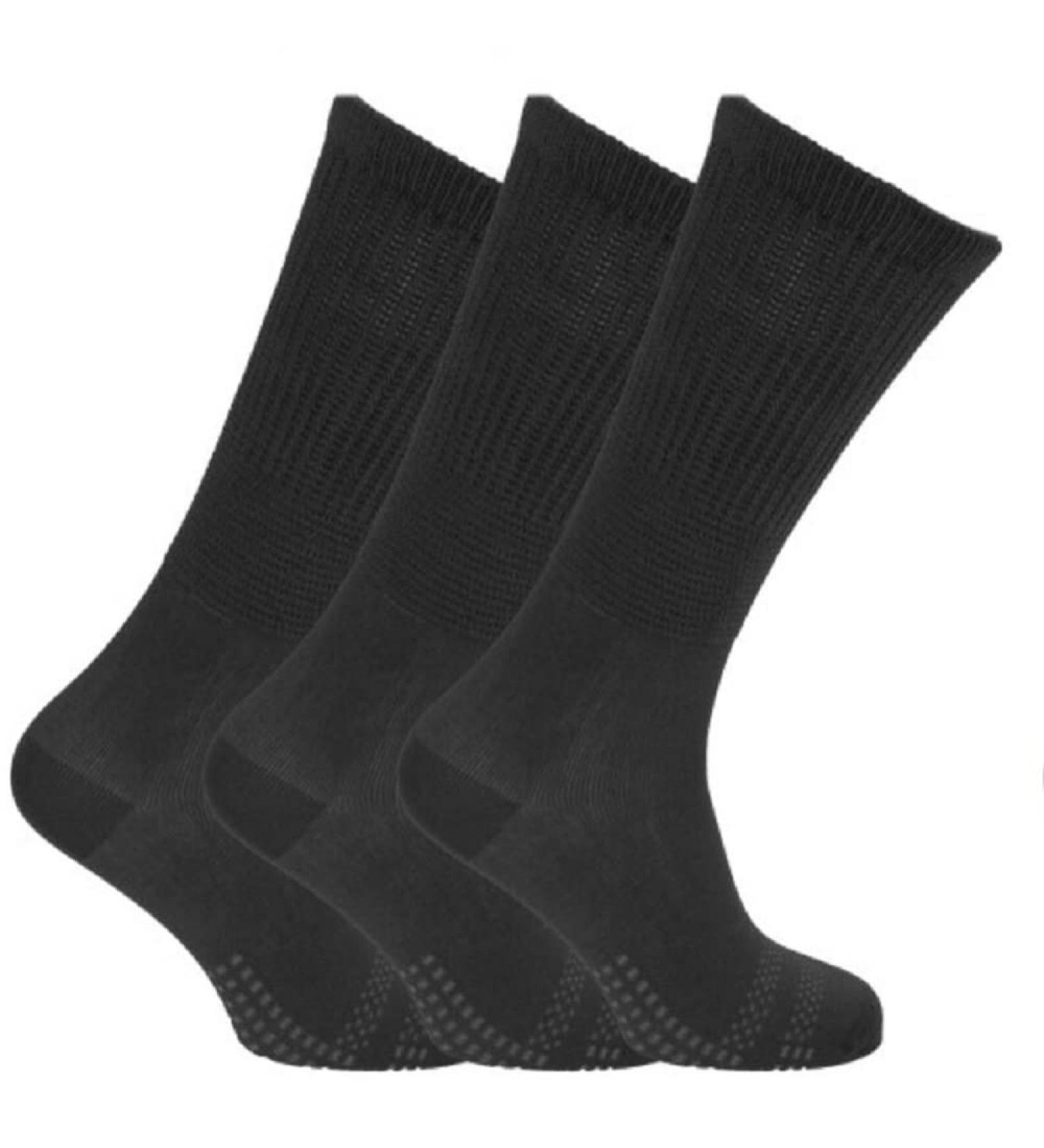 Women's Extra Wide Comfort Fit Diabetic Travel Socks Gentle Grip Loose Top Socks (3 Pair Pack) 4-8 Black