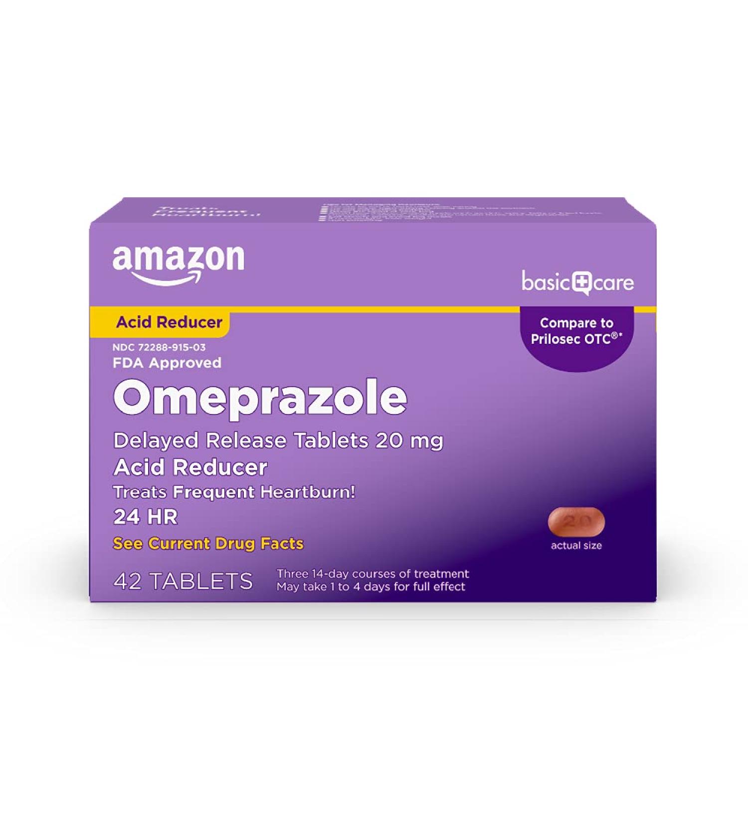 Amazon Basic Care Omeprazole 20mg Tablets - 42 Count - Acid Reducer for Frequent Heartburn - Buy Online on GoSupps.com