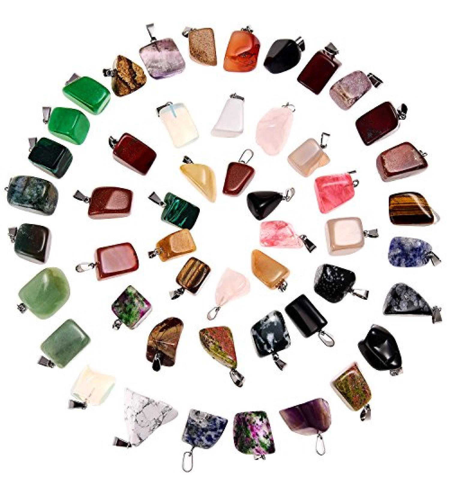 50 Mixed Stone Beads Crystal Pendants with Storage Bag for Jewelry Making - Irregular Style - Buy Online on GoSupps.com