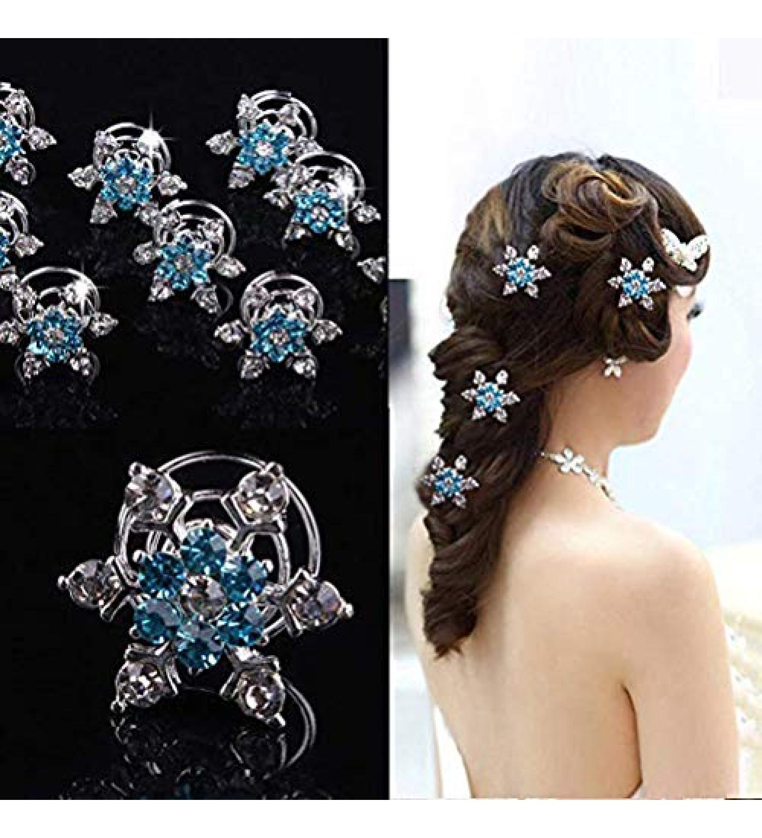 Canjoyn 20 Pcs Blue Snowflake Spin Hair Pins - Wedding Bridal Gem Rhinestone Metal Swirl Coils for Bun Hairstyles - Buy Online on GoSupps.com