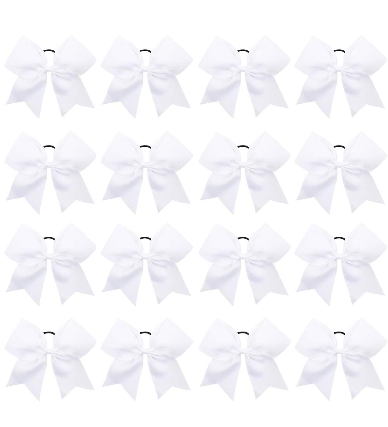16PCS Large White Cheer Hair Bows Ponytail Holders for Teen Girls - Handmade for Cheerleading & College Sports - Buy Online on GoSupps.com