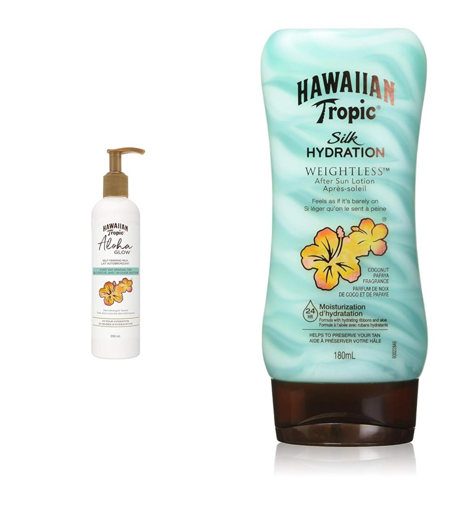 Hawaiian Tropic Aloha Glow Sunless Self-Tanning Milk Everyday Gradual Tan 290 ml. Packaging May Vary & Silk Hydration Weightless After Sun Lotion 180 Milliliters Lotion+ After Sun - Buy Online on GoSupps.com