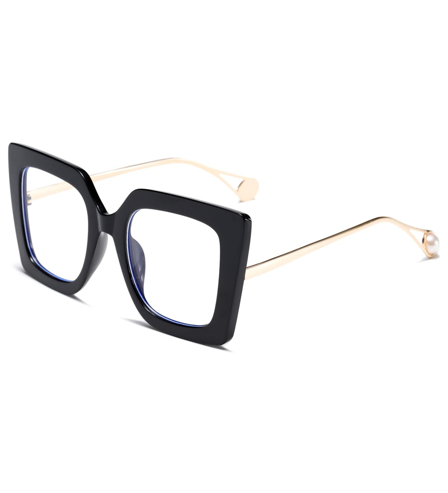 Oversized Anti-Blue Light Glasses for Women - Stylish Black Fake Eyeglasses Frame with Spring Hinge - Computer Glasses Ideal for Eye Protection - Buy Online on GoSupps.com