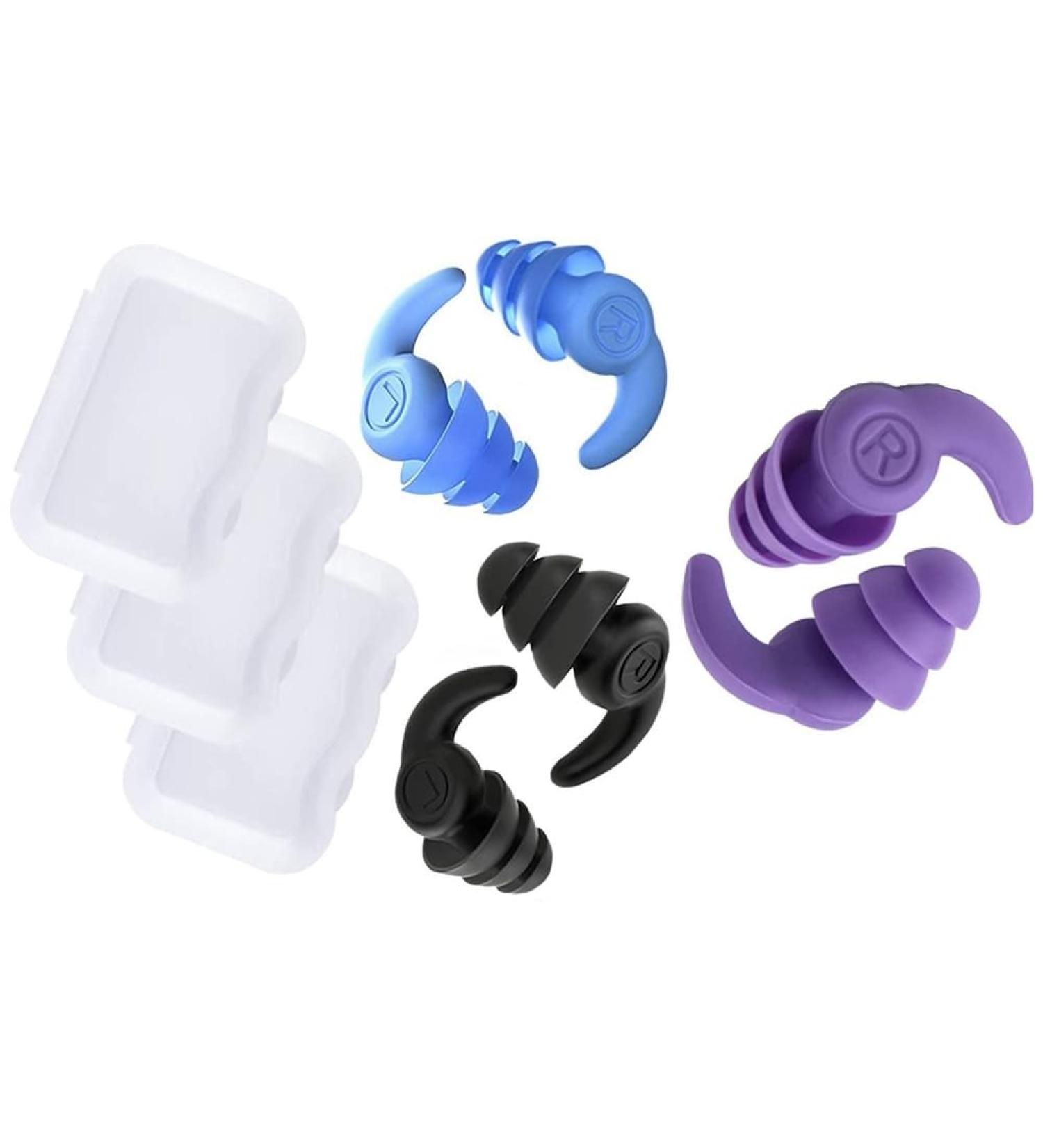 ISTOVO 3 Pair Silicone Earplugs Reusable Silicone Swimmer Earplugs for Adults Black+Purple+Blue - Buy Online on GoSupps.com