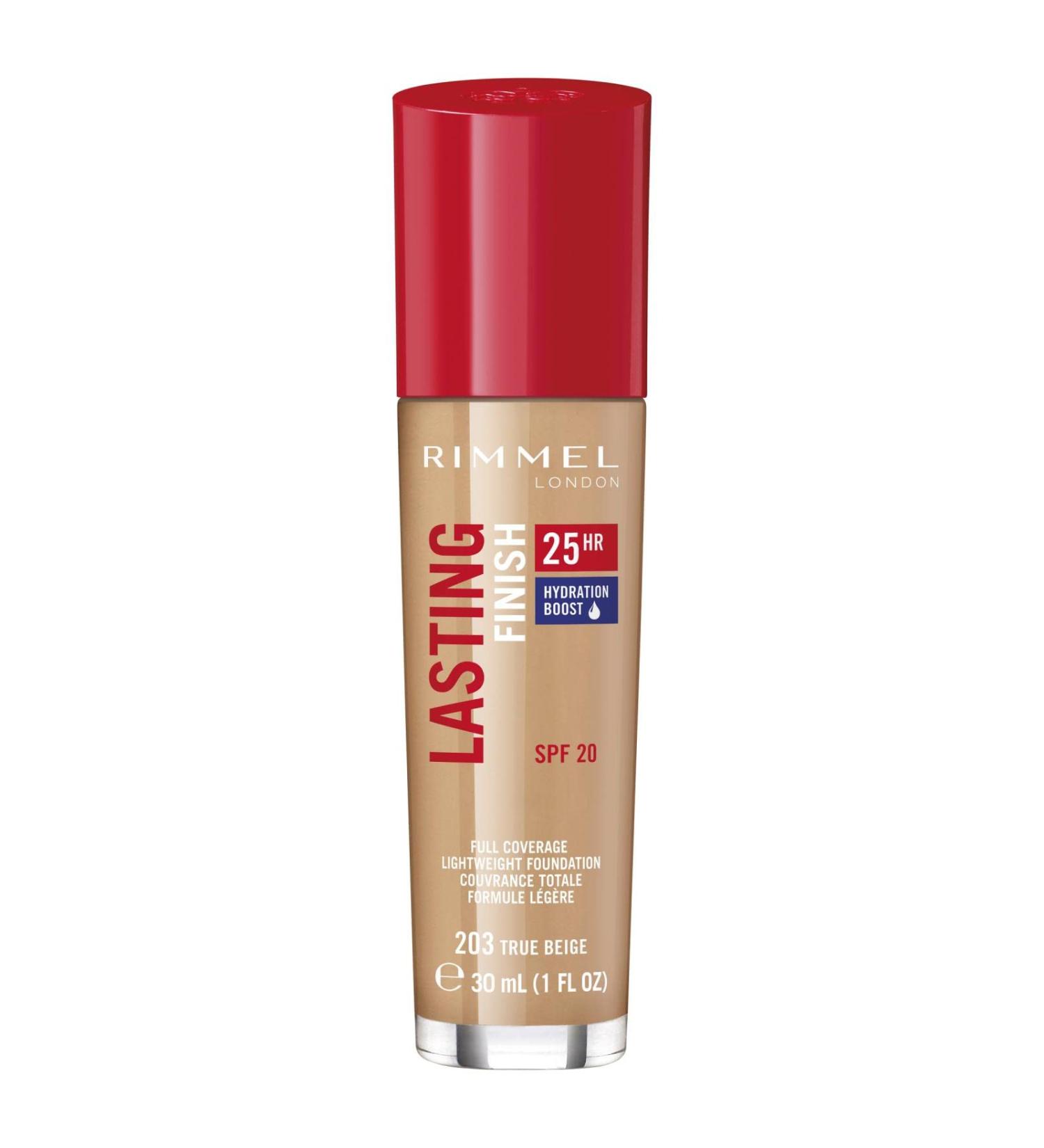 Rimmel Lasting Finish 25 Hour Foundation Colour 203 True Beige - Long-Lasting Formula - Buy Online on GoSupps.com