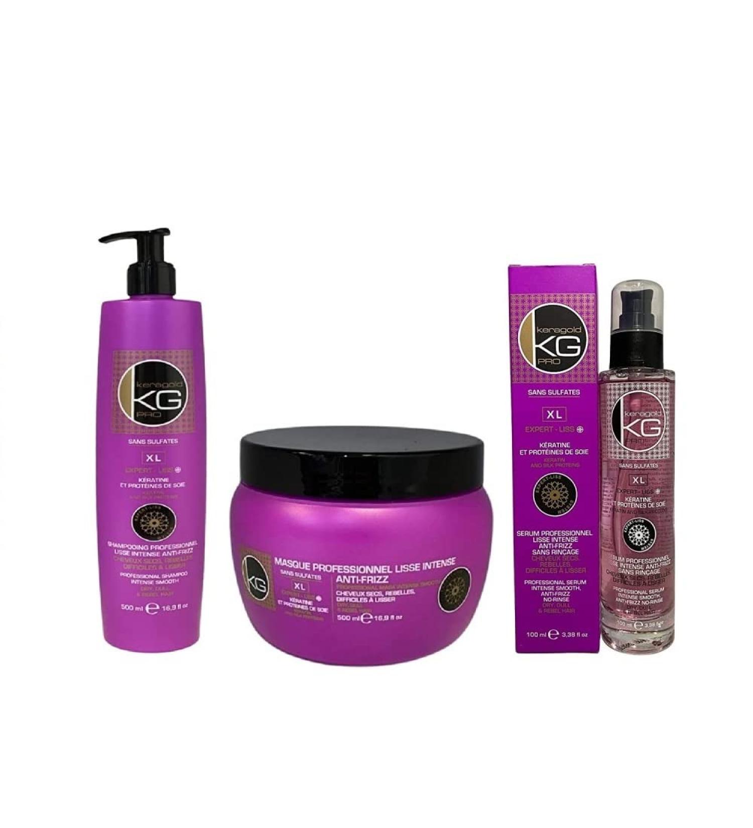 KERAGOLD PRO - Sulfate-Free Hair Care Trio Pack: Shampoo 500ml + Mask 500ml + Serum 100ml - Keratin & Protein
