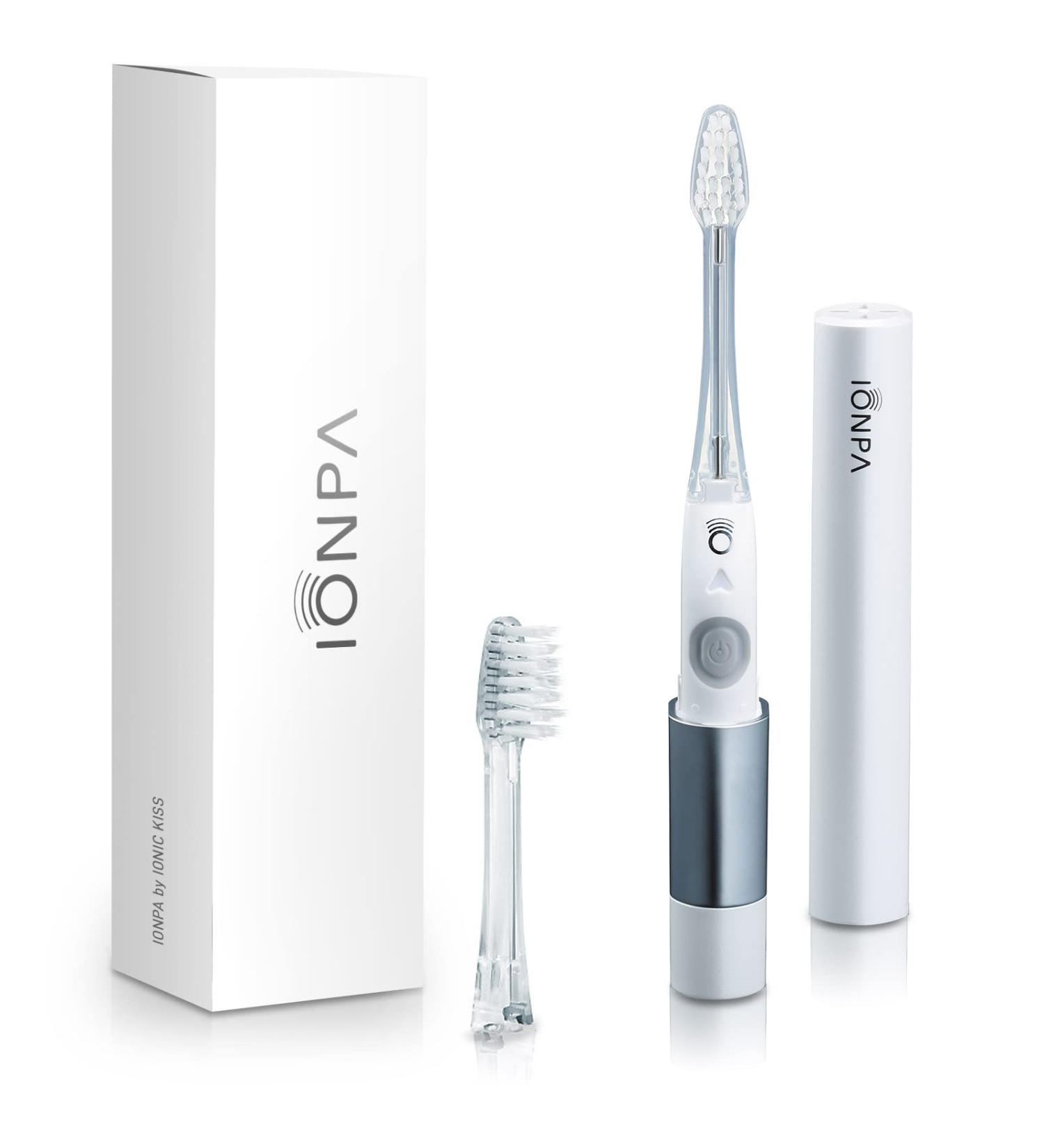 IONIC KISS IONPA DM Compact Electric Toothbrush | Brushing Timer, 2 Modes, Travel Cap | 2 Soft Filament Brush Heads | Made in Japan | DM-011PW Pearl White - Buy Online on GoSupps.com