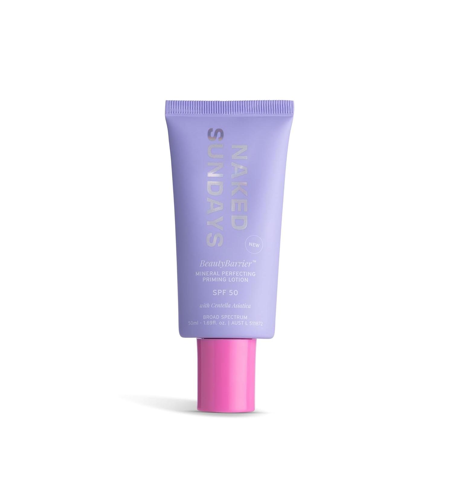 Naked Sundays SPF 50 Mineral Sunscreen for Sensitive Skin BeautyBarrier Priming Lotion with Zinc Oxide & Cica Sheer Finish Broad Spectrum UVA&UVB - 50ml - Buy Online on GoSupps.com