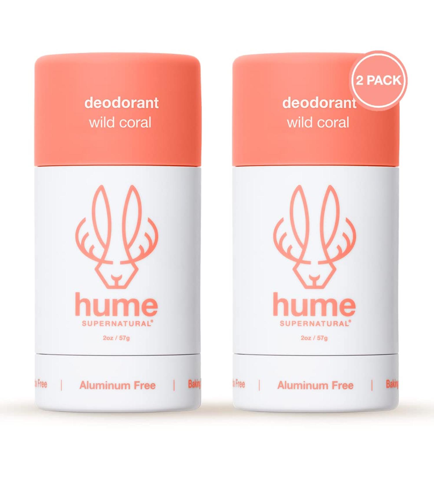 Hume Supernatural Aluminum Free Deodorant for Women & Men - Safe for Sensitive Skin - Probiotic Plant-Based Baking Soda Free Aloe & Cactus Flower Anti Sweat Stain & Odor Wild Coral 2-Pack Wild Coral - 2 pack - Buy Online on GoSupps.com