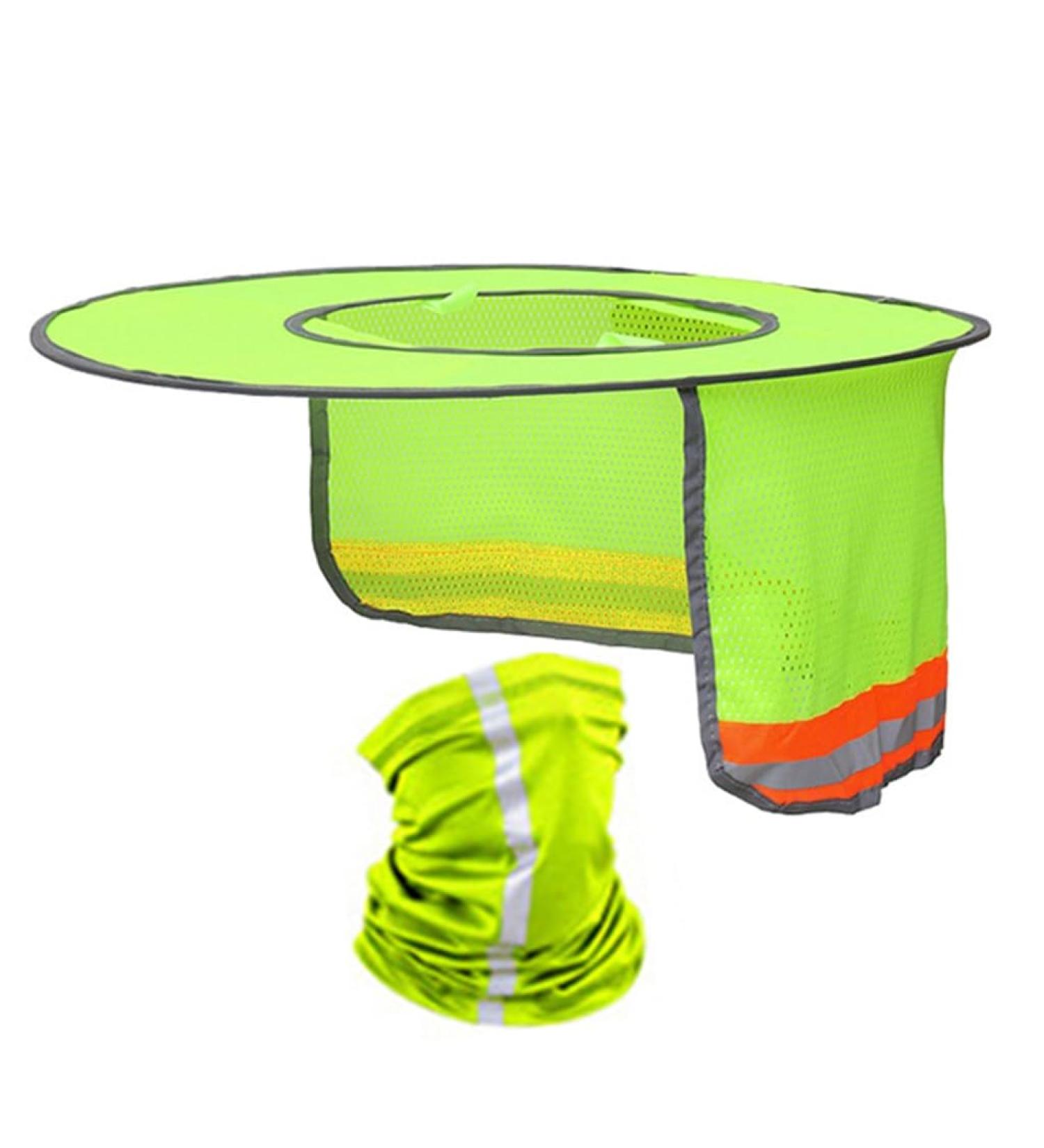 Sunproof Reflective Stripe Decor Work Hat Adjustable Sunscreen Hat&Neck Bib Suit Casual Gardener Hat for Adult Man/1942 Fluorescent Green - Buy Online on GoSupps.com
