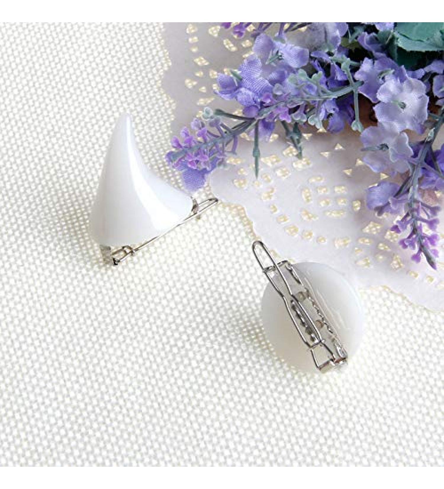 Haptian Stereo Devil Horn Ear Clip Chic Halloween Cosplay Hair Clip Hairpin (White-1Pair-2Pieces)