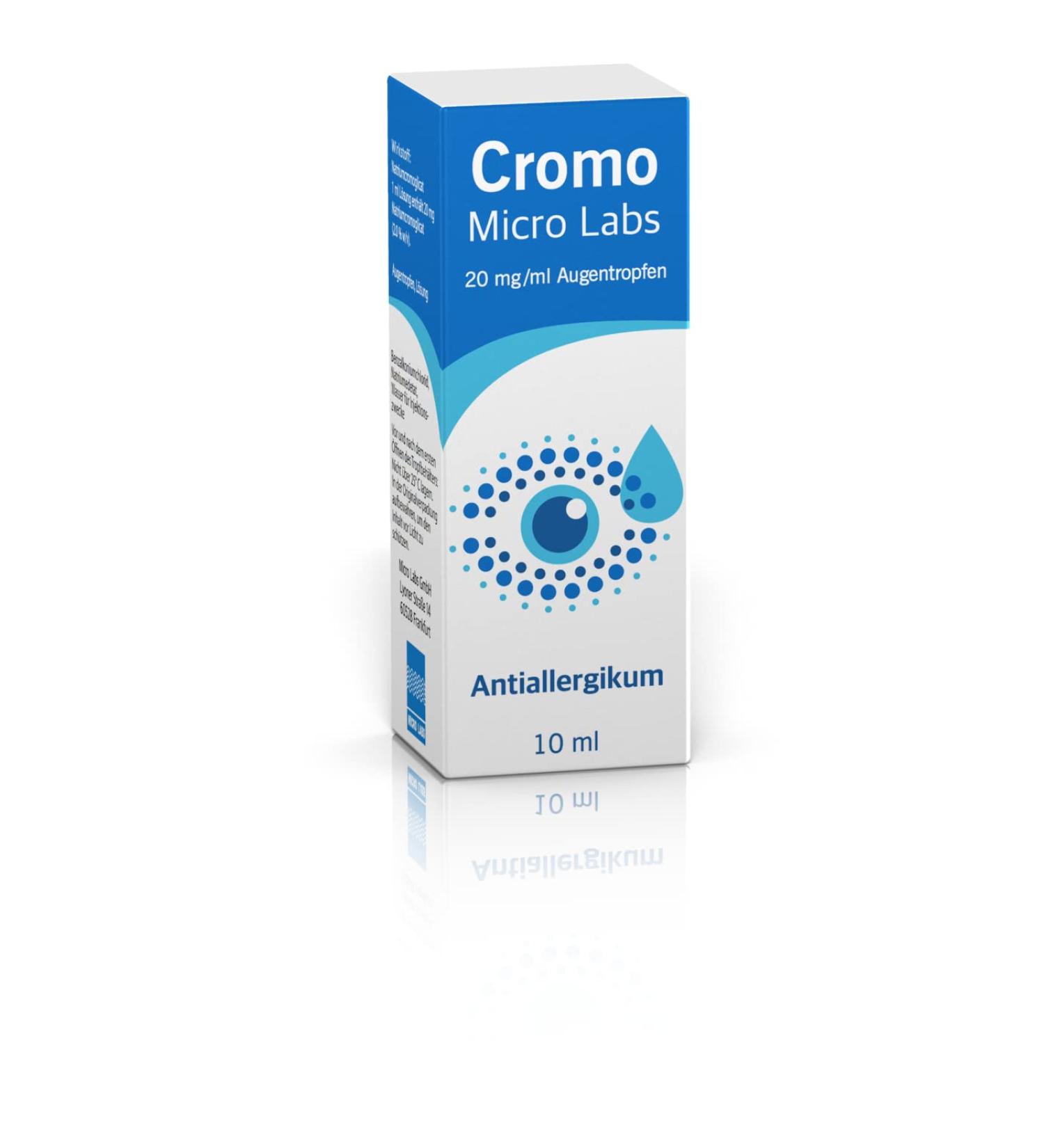 Cromo Micro Labs 20 mg/ml Eye Drops - Relief for Irritated Eyes in Hay Fever & Allergies - 10 ml - Buy Online on GoSupps.com